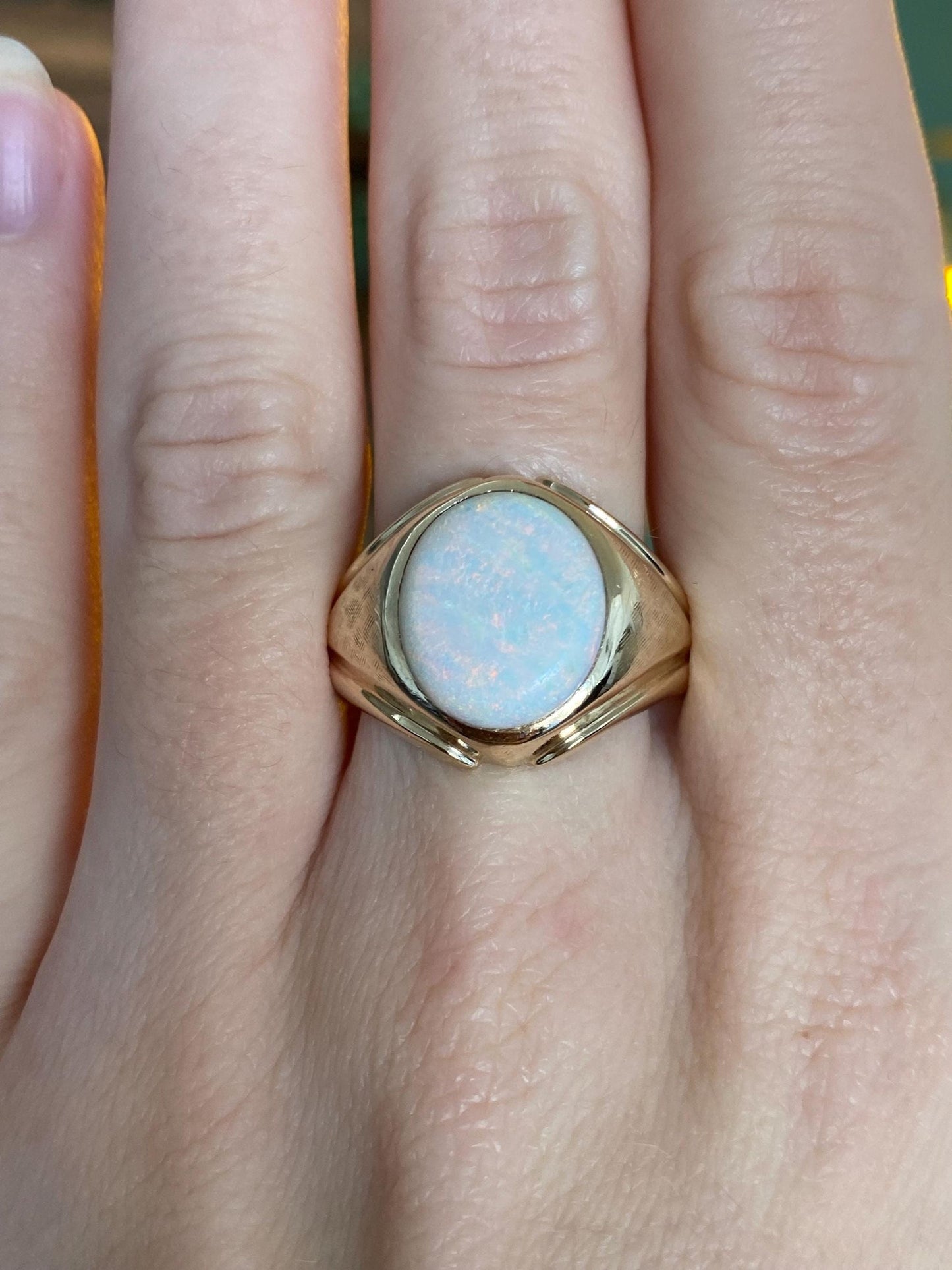 Vintage Solid 14k Yellow Gold Opal Ring - Size 11.25