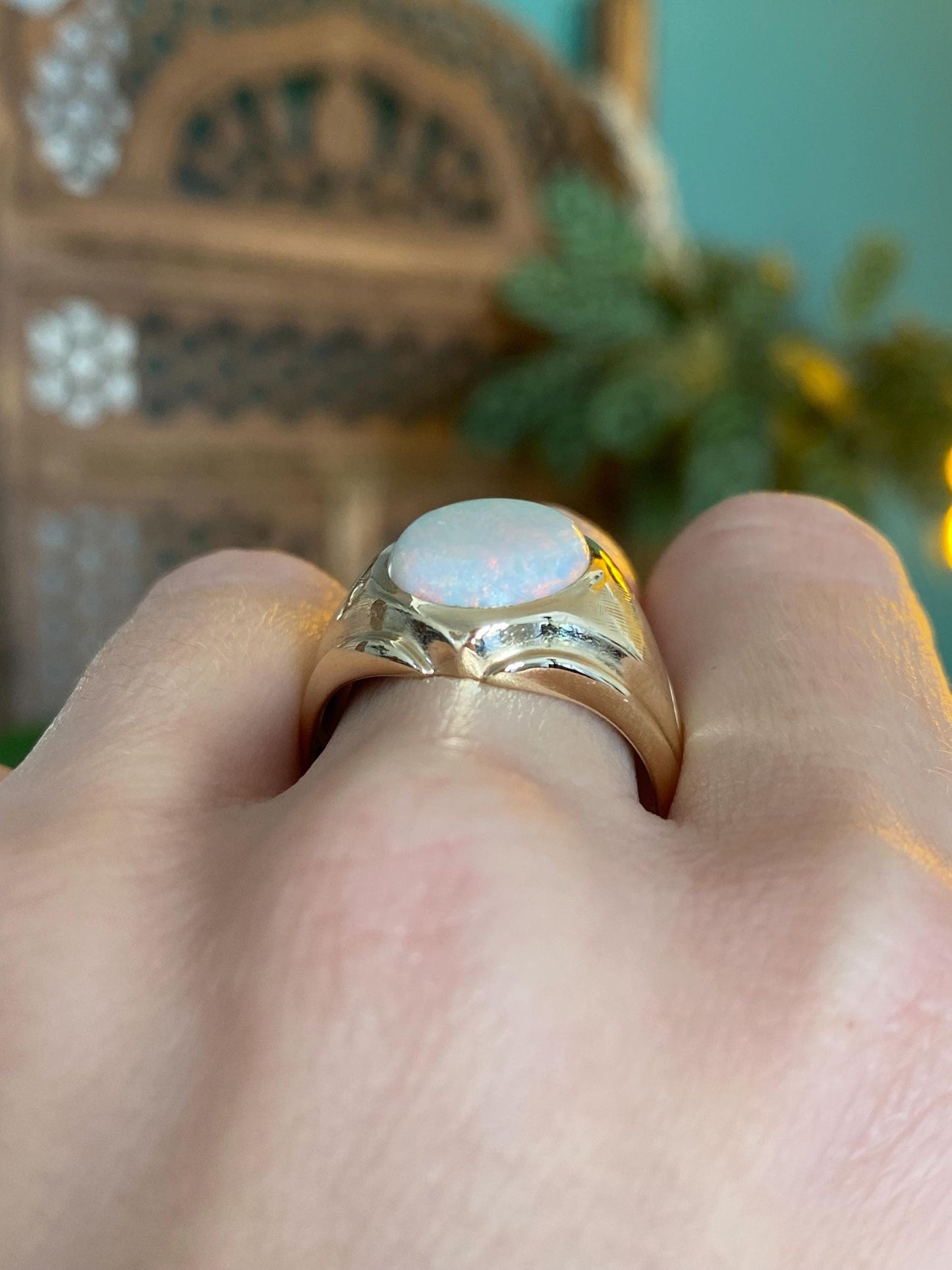 Vintage Solid 14k Yellow Gold Opal Ring - Size 11.25