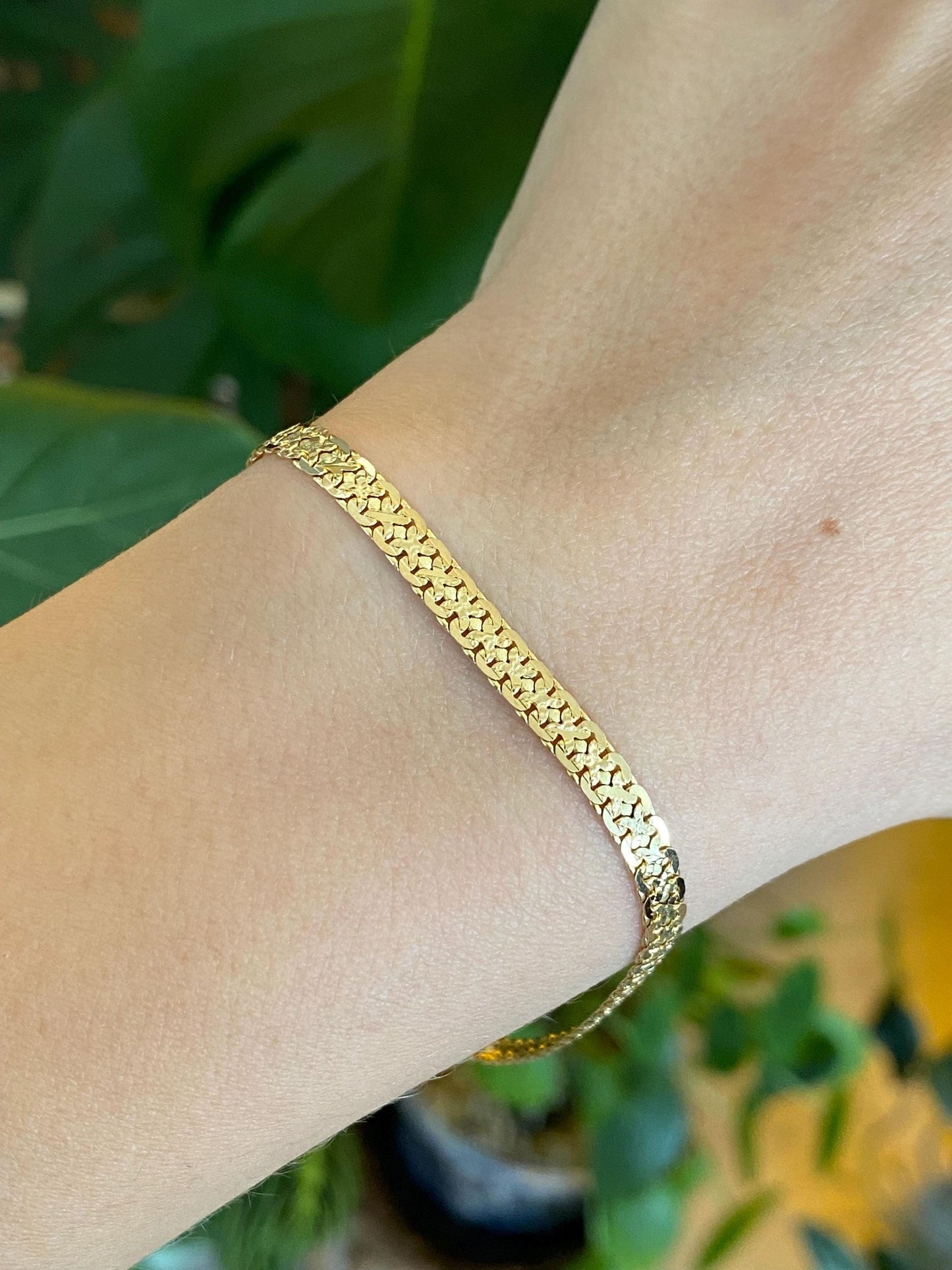 Vintage Solid 14k Yellow Gold Fancy Chain Bracelet - 8 inches