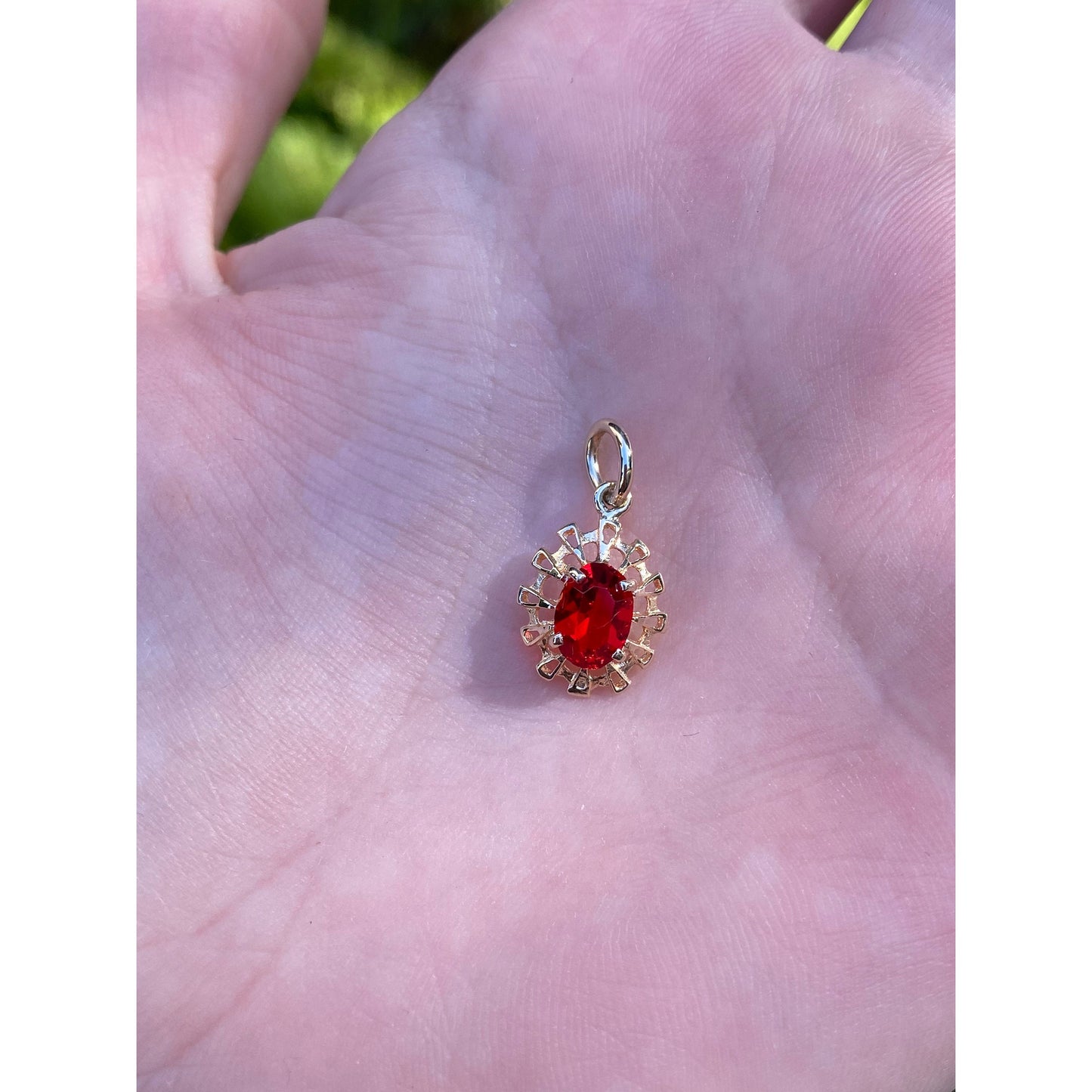Vintage Solid 14k Yellow Gold Red Cubic Zirconia Charm