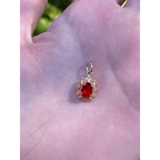 Vintage Solid 14k Yellow Gold Red Cubic Zirconia Charm