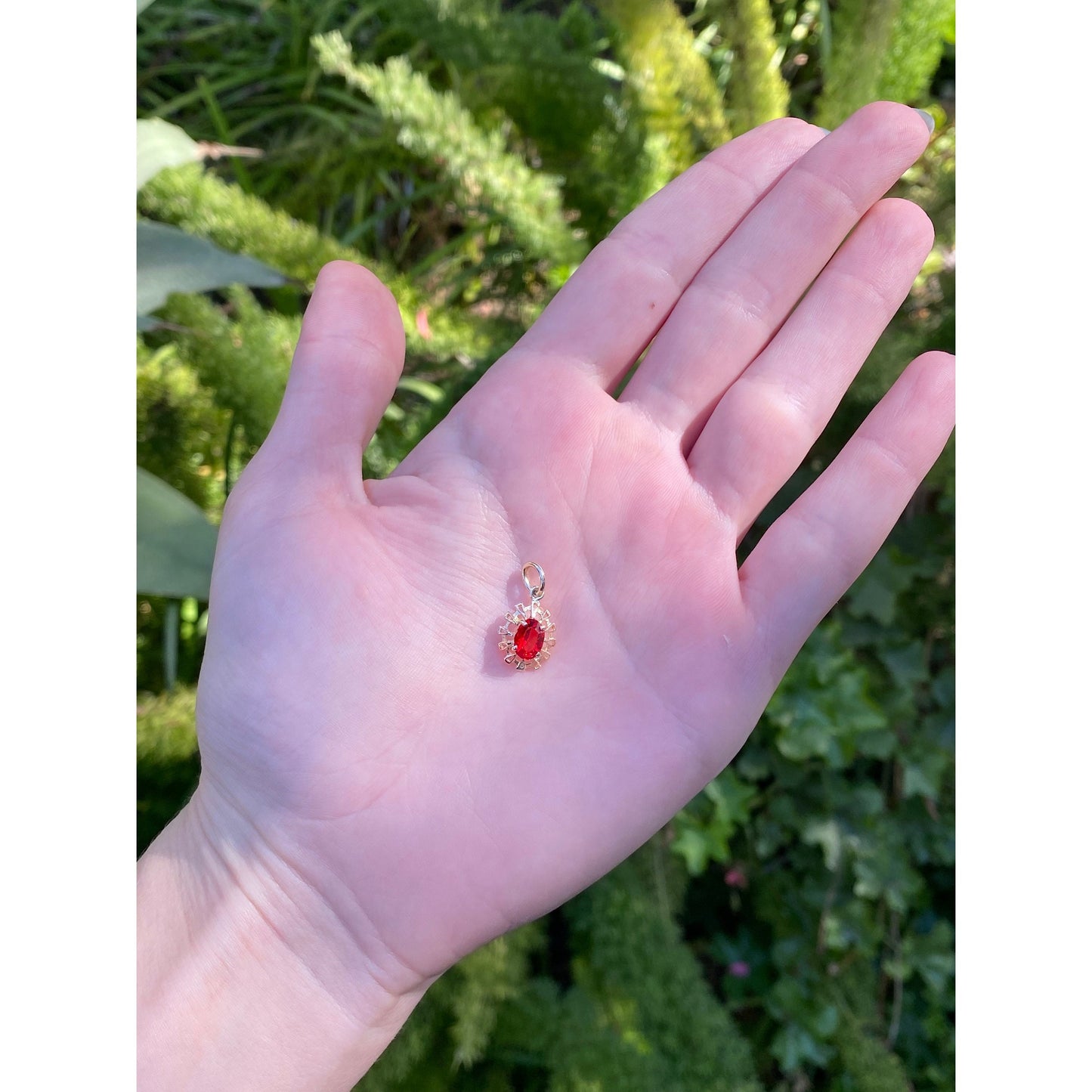 Vintage Solid 14k Yellow Gold Red Cubic Zirconia Charm