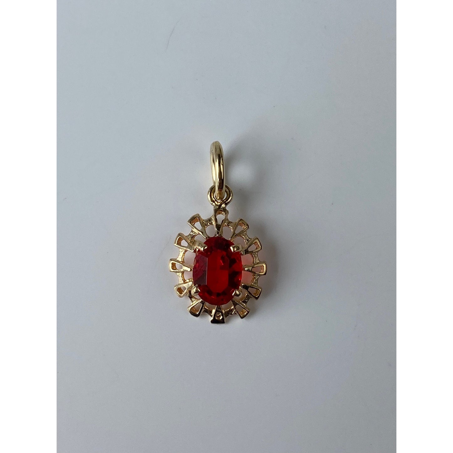 Vintage Solid 14k Yellow Gold Red Cubic Zirconia Charm