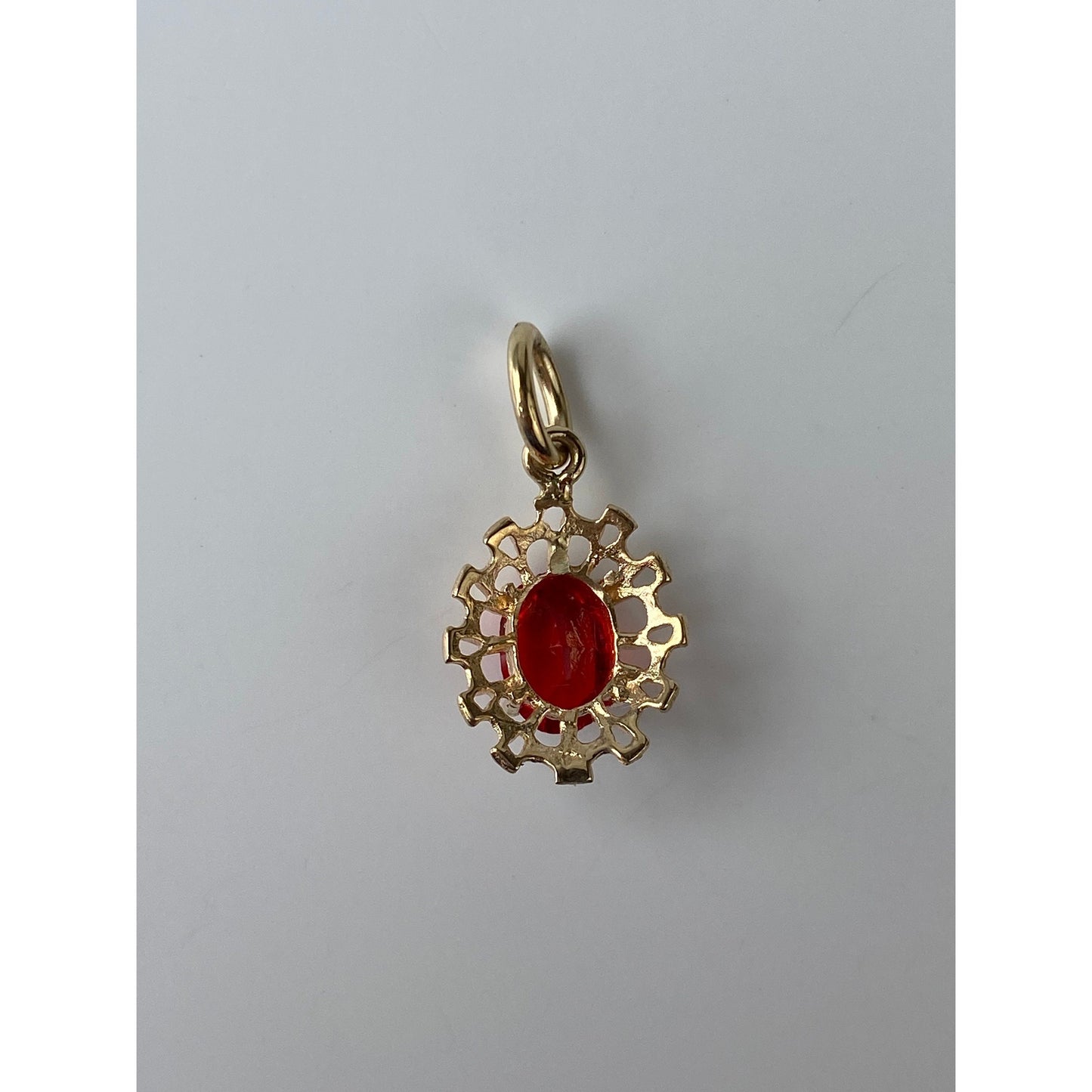 Vintage Solid 14k Yellow Gold Red Cubic Zirconia Charm