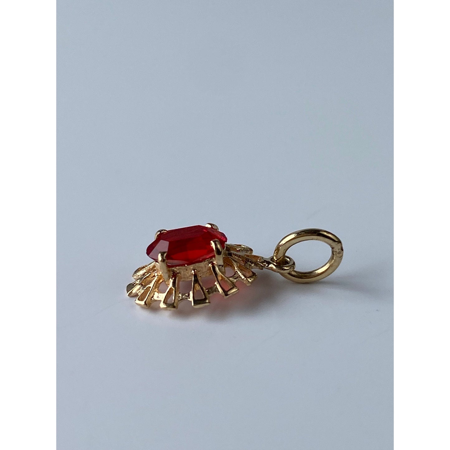 Vintage Solid 14k Yellow Gold Red Cubic Zirconia Charm