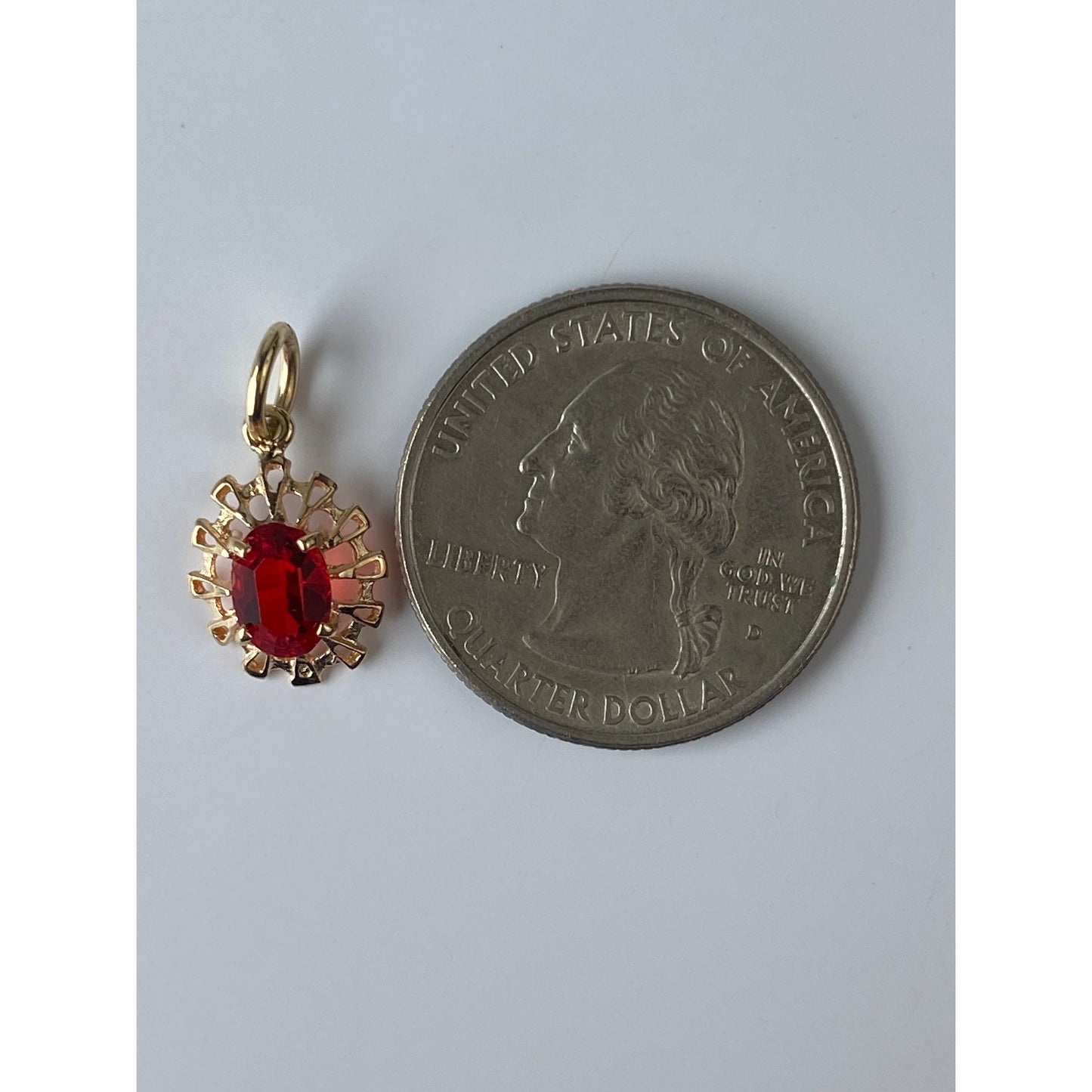 Vintage Solid 14k Yellow Gold Red Cubic Zirconia Charm