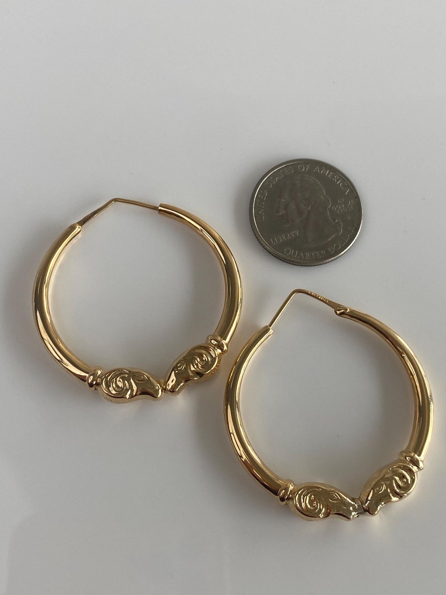 Vintage 18k Yellow Gold Ram Head Hoop Earrings