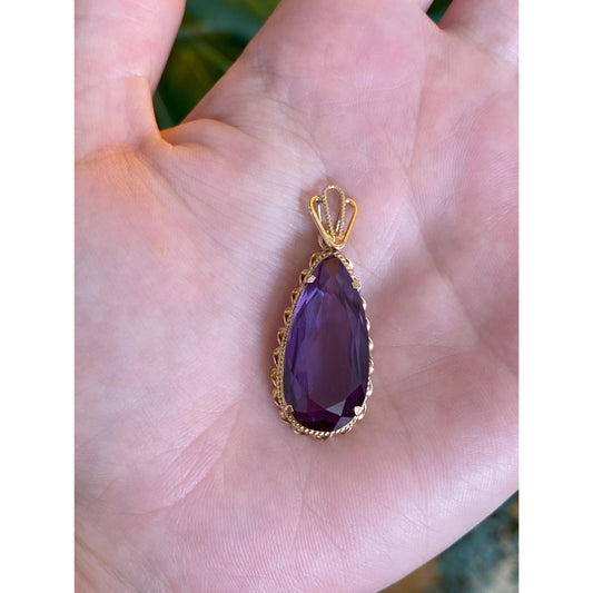 Vintage Solid 14k Rosey Gold Purple Sapphire Teardrop Charm