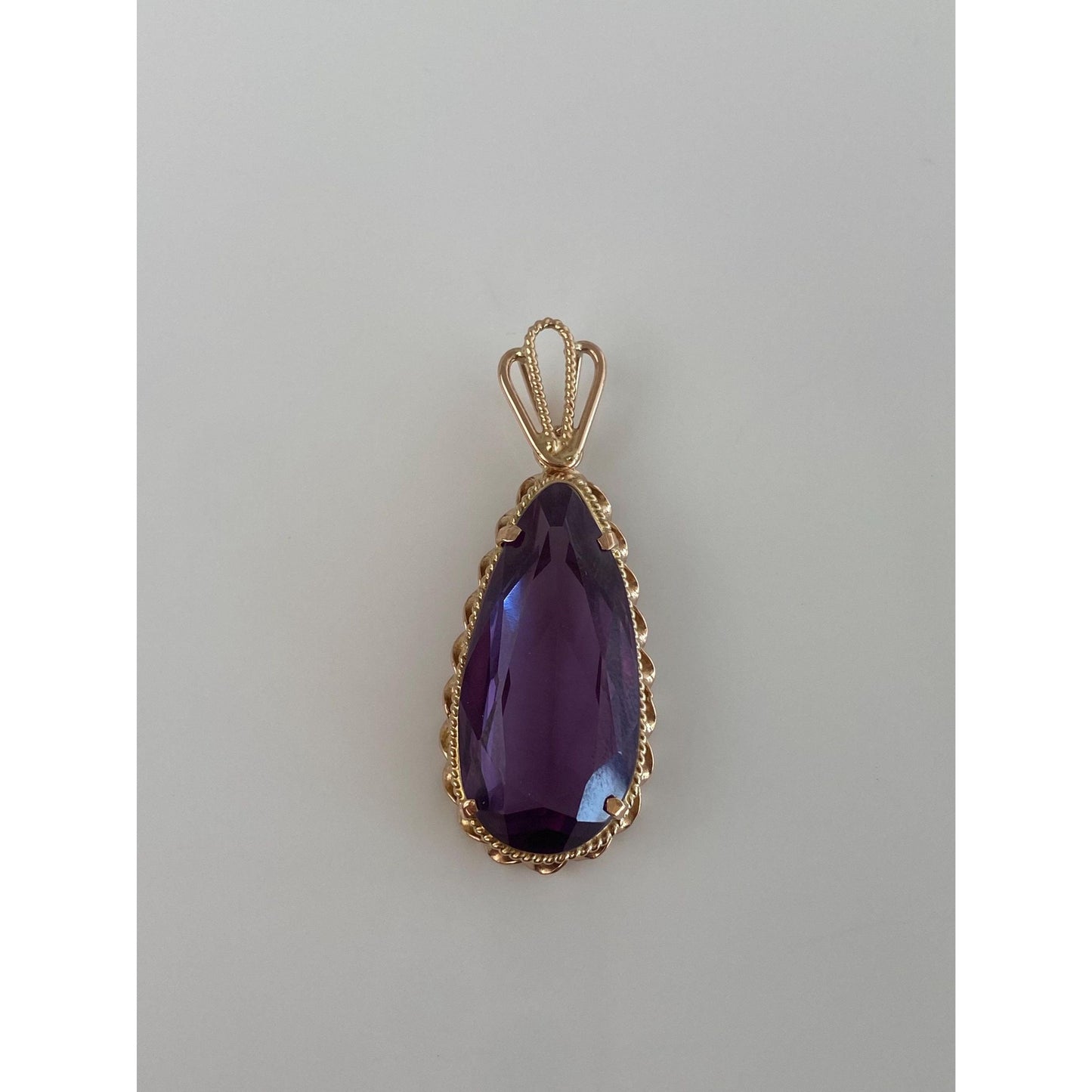 Vintage Solid 14k Rosey Gold Purple Sapphire Teardrop Charm