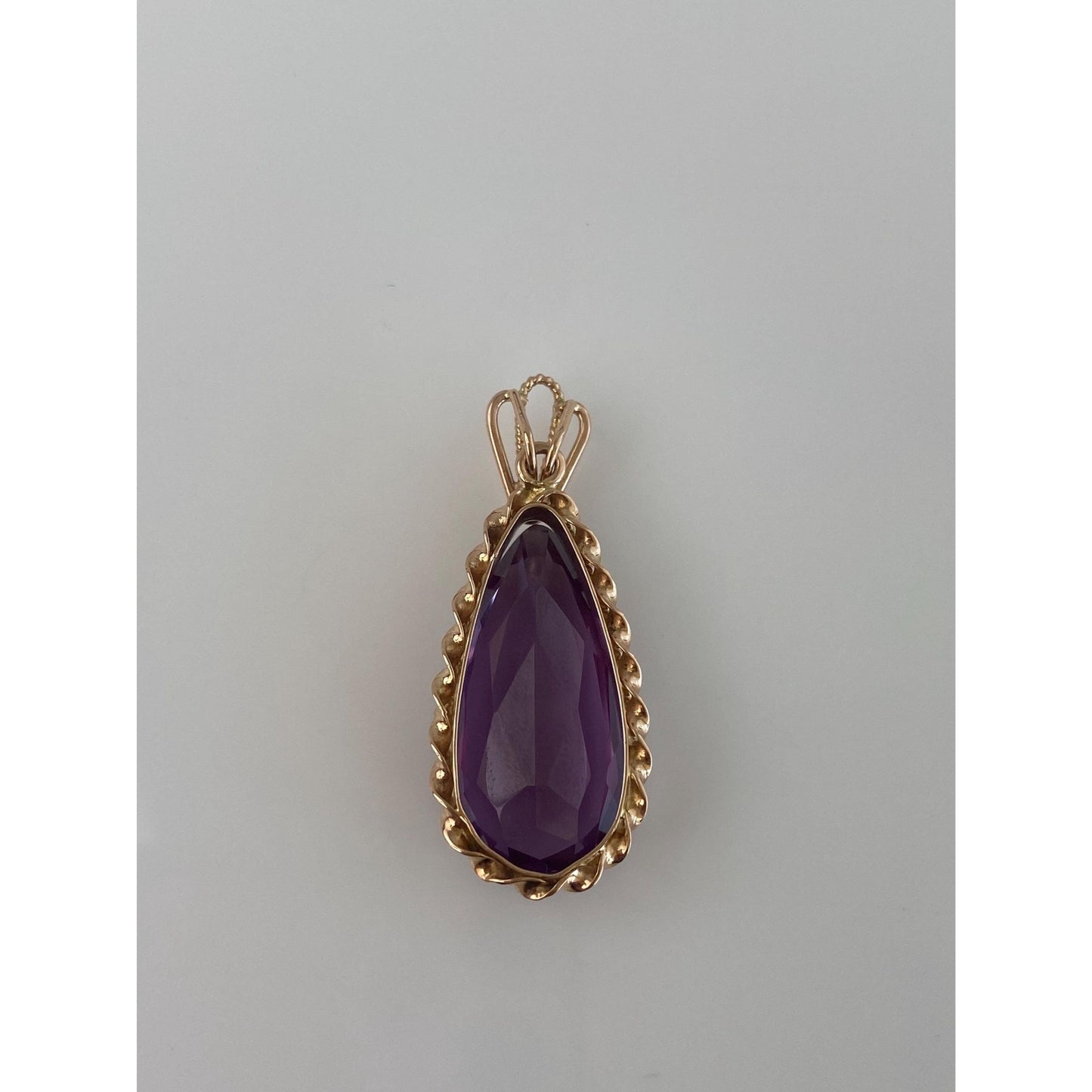 Vintage Solid 14k Rosey Gold Purple Sapphire Teardrop Charm