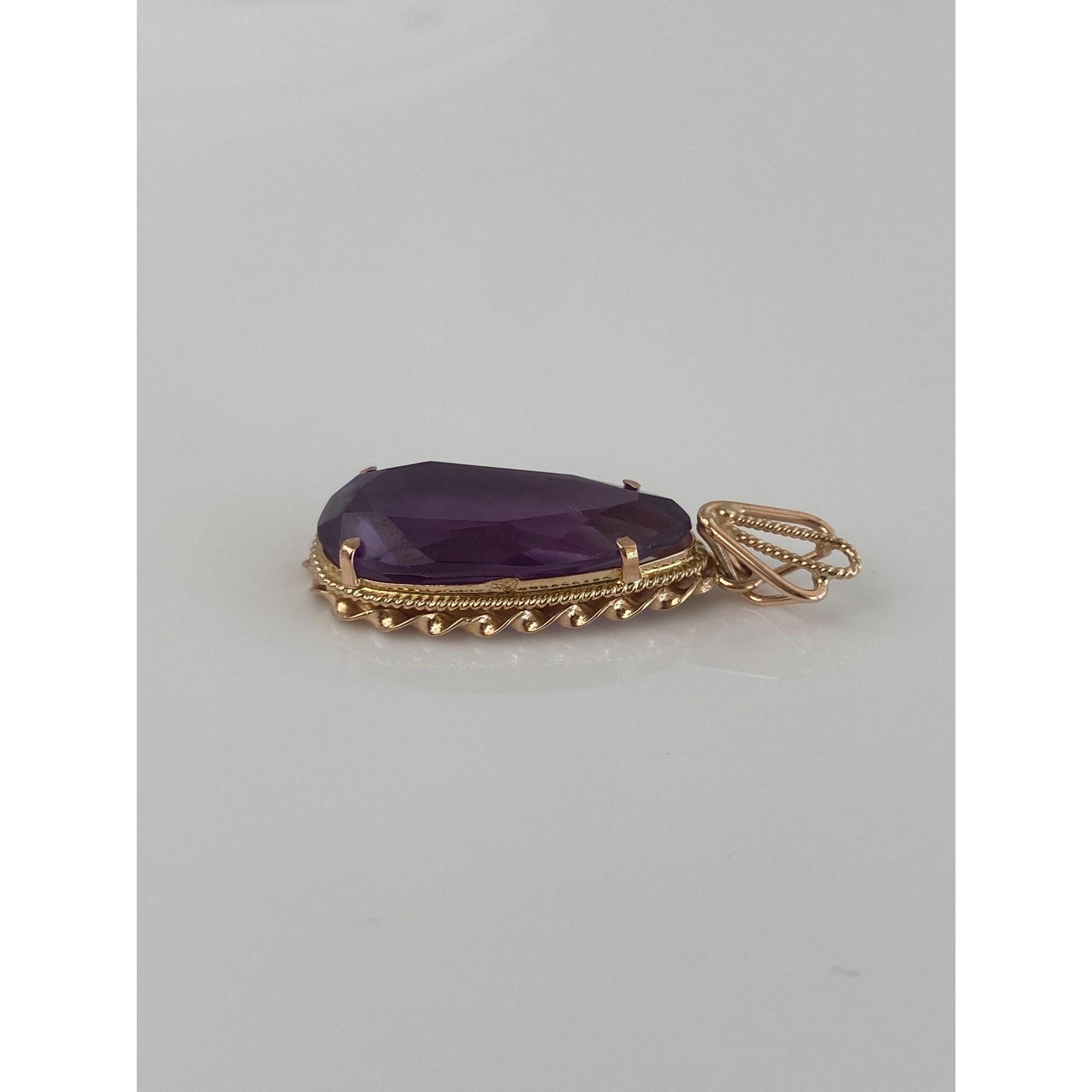 Vintage Solid 14k Rosey Gold Purple Sapphire Teardrop Charm