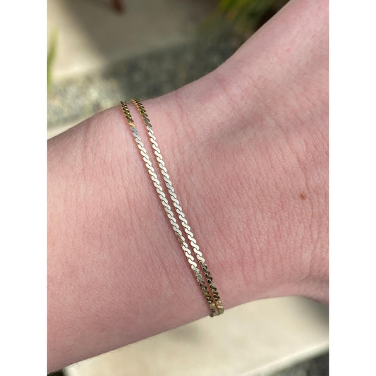 Vintage Solid 14k Yellow Gold Double Strand Serpentine Chain Bracelet - 7.25 inches