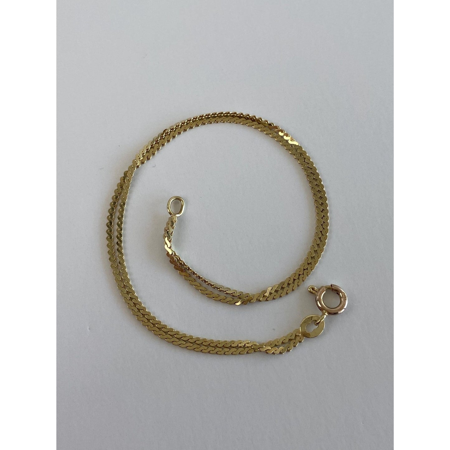 Vintage Solid 14k Yellow Gold Double Strand Serpentine Chain Bracelet - 7.25 inches