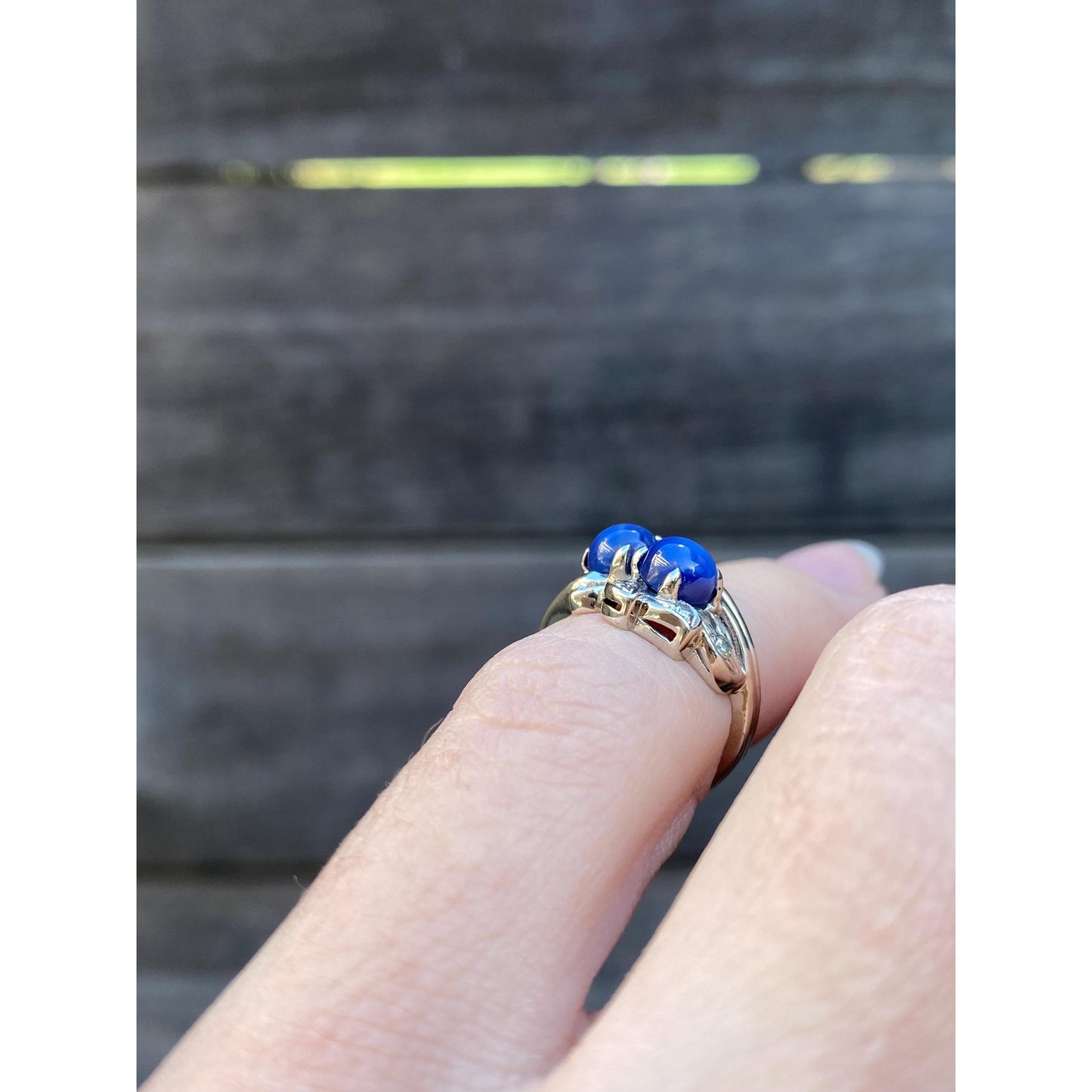 Vintage Solid 14k White Gold Blue Star Sapphire Diamond Ring - Size 1.75