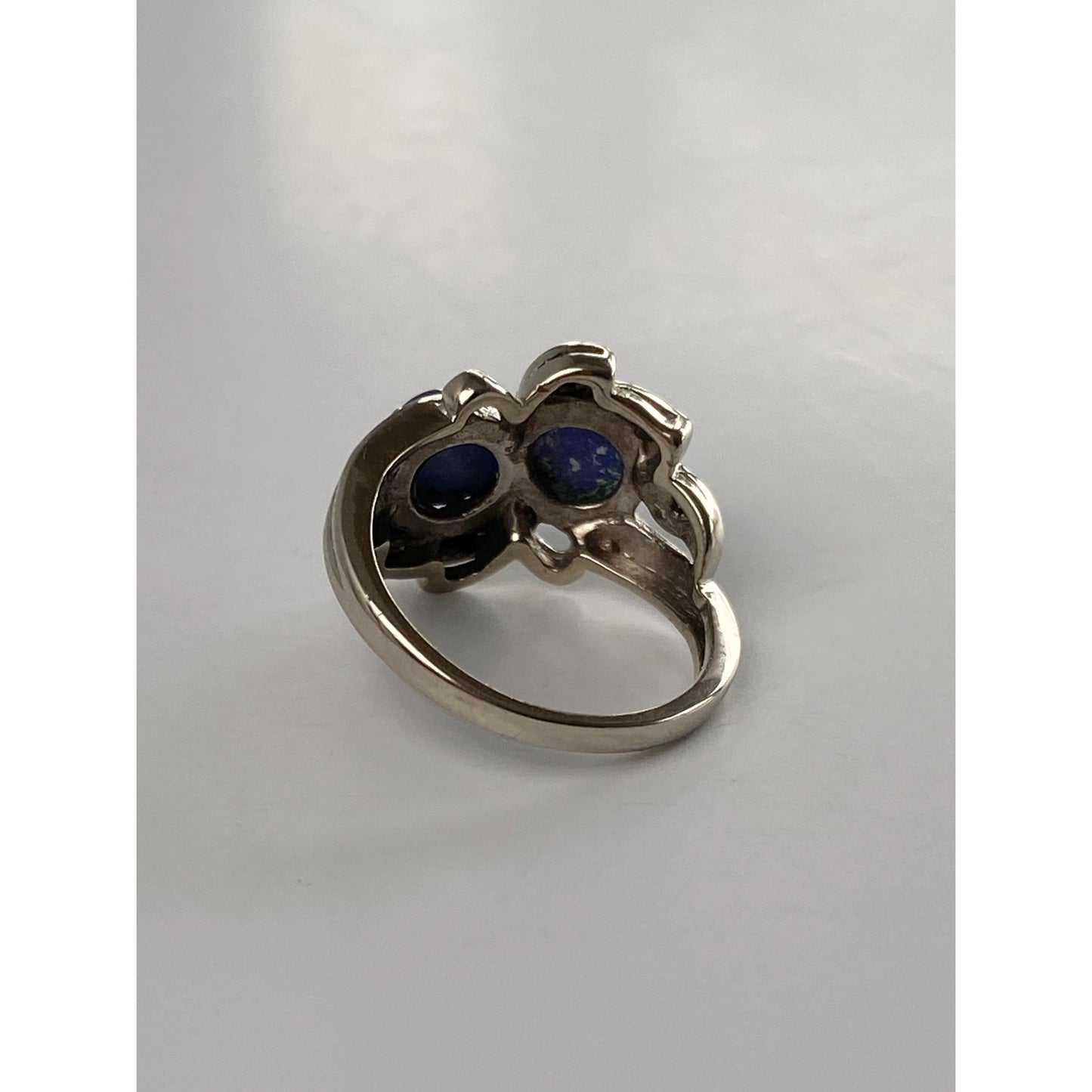 Vintage Solid 14k White Gold Blue Star Sapphire Diamond Ring - Size 1.75