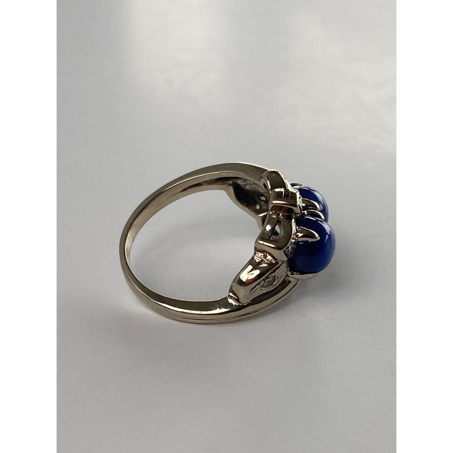 Vintage Solid 14k White Gold Blue Star Sapphire Diamond Ring - Size 1.75