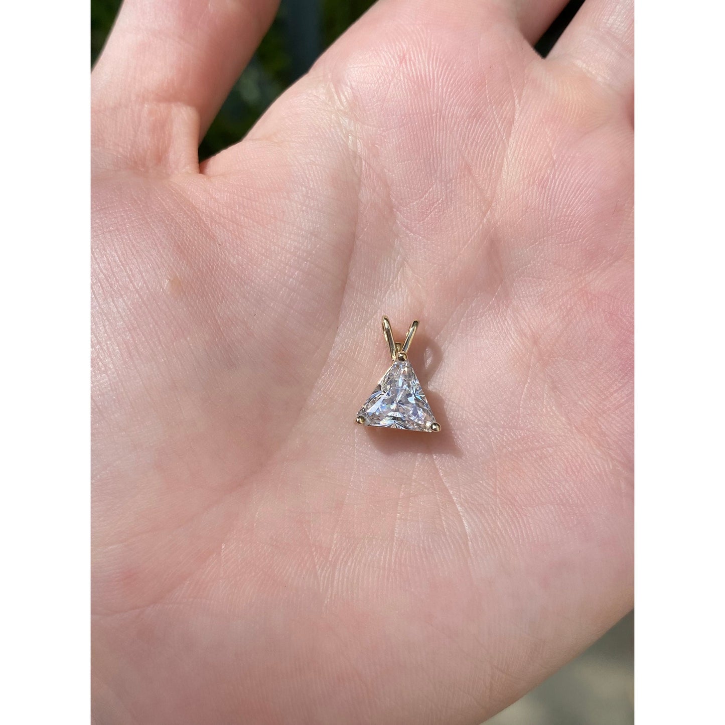 Vintage Solid 14k Yellow Gold Triangle Cut Clear Cubic Zirconia Charm