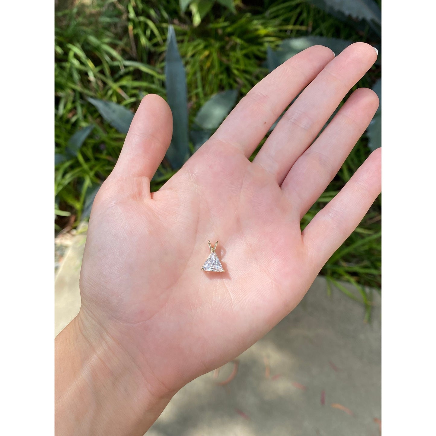 Vintage Solid 14k Yellow Gold Triangle Cut Clear Cubic Zirconia Charm