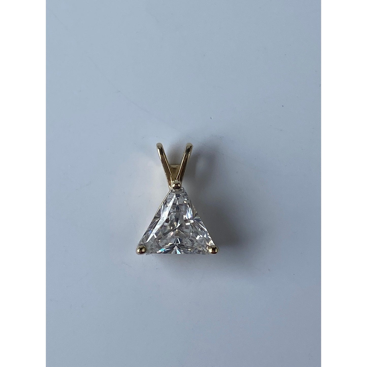Vintage Solid 14k Yellow Gold Triangle Cut Clear Cubic Zirconia Charm