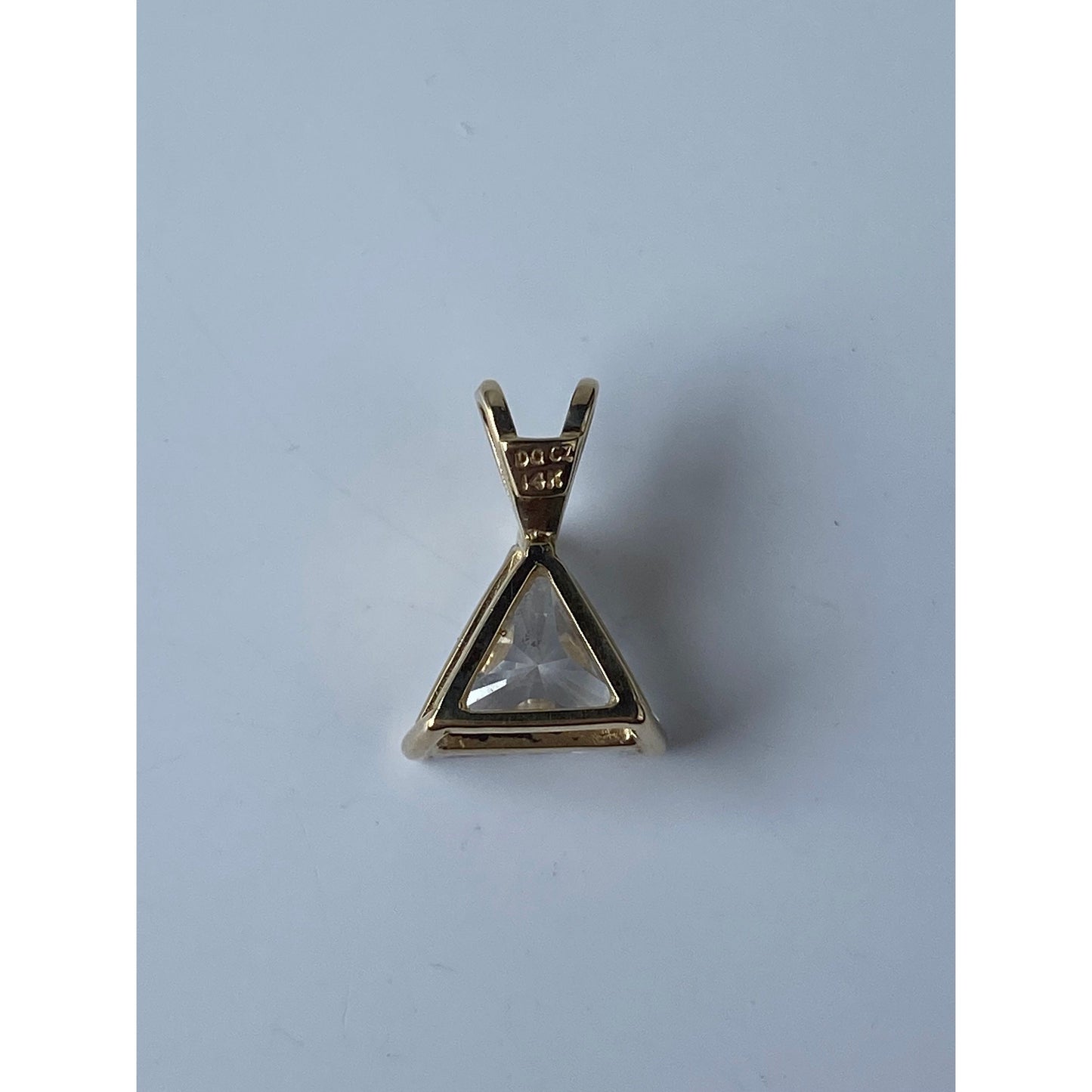 Vintage Solid 14k Yellow Gold Triangle Cut Clear Cubic Zirconia Charm