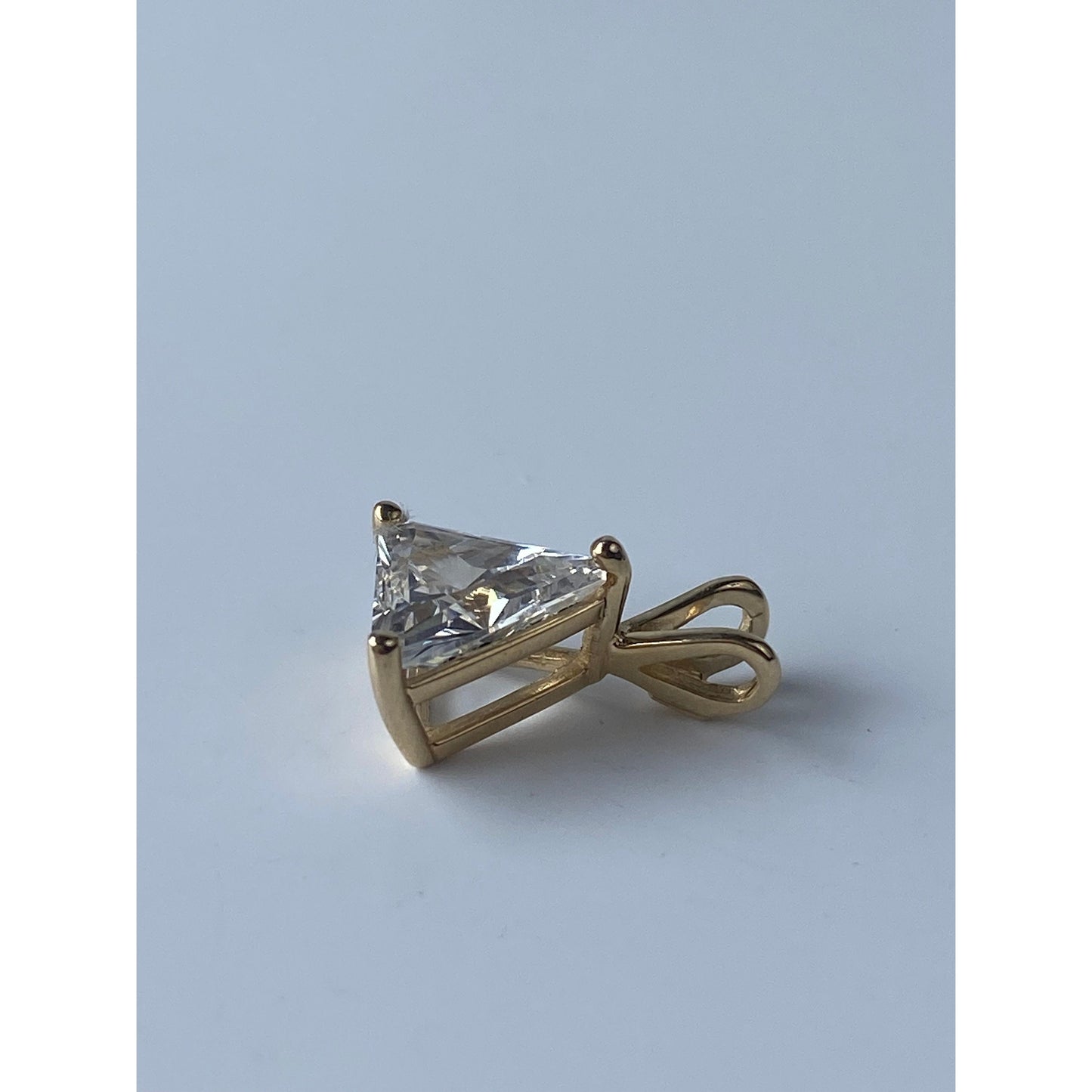Vintage Solid 14k Yellow Gold Triangle Cut Clear Cubic Zirconia Charm