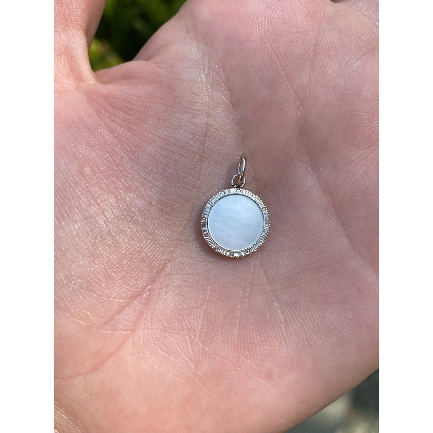 Vintage Solid 10k White & Yellow Gold Mother of Pearl Cufflink Conversion Charm