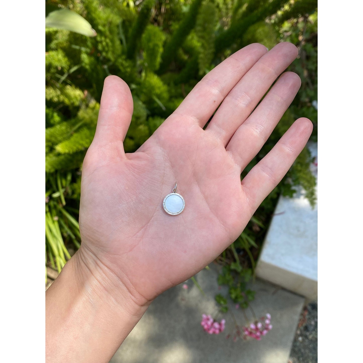 Vintage Solid 10k White & Yellow Gold Mother of Pearl Cufflink Conversion Charm