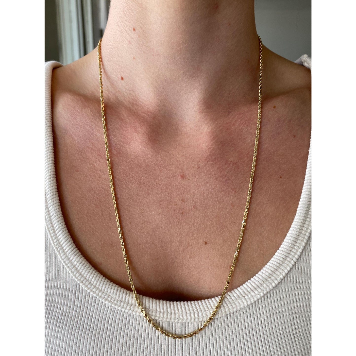 Vintage Solid 14k Yellow Gold Long Rope Chain Necklace - 24 inches