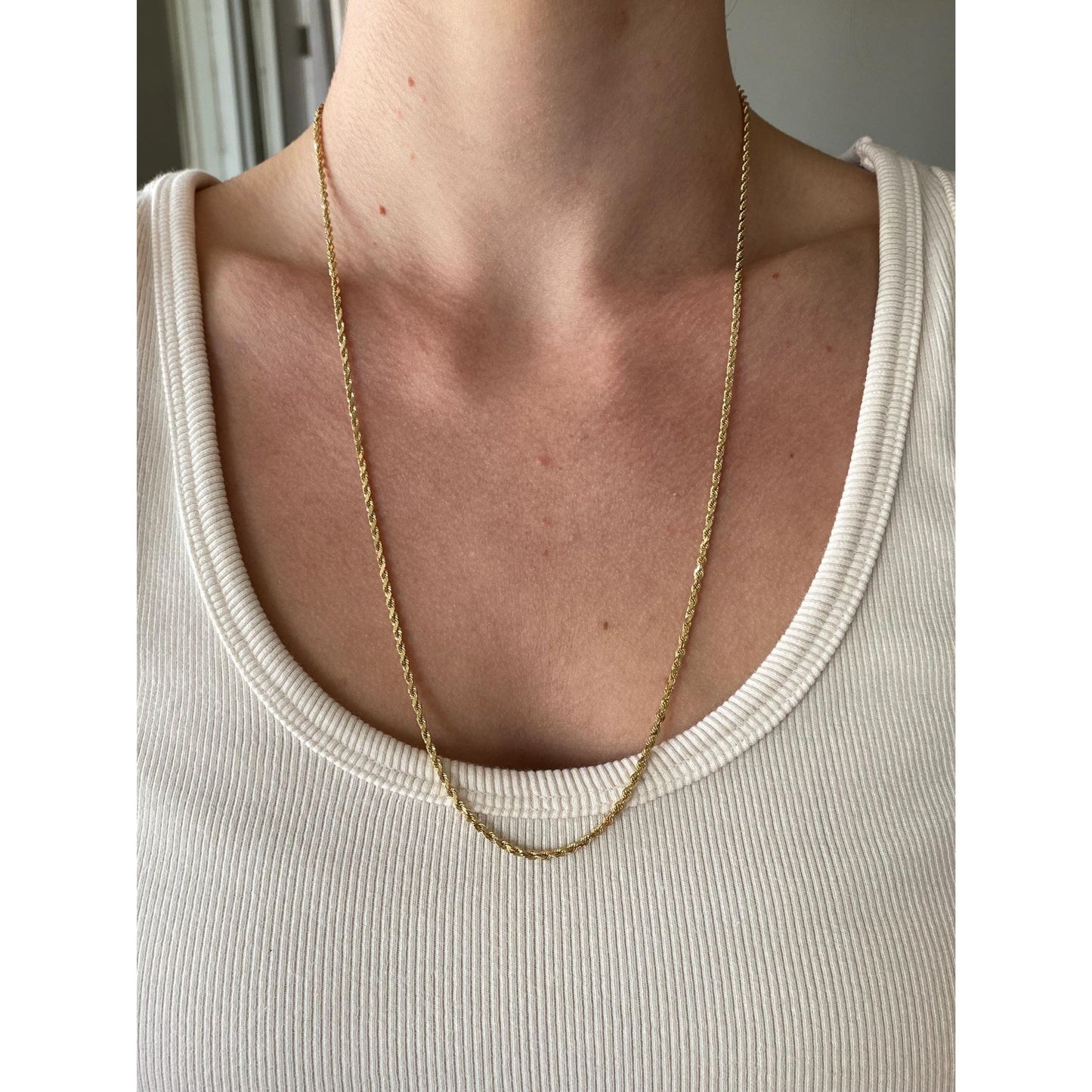 Vintage Solid 14k Yellow Gold Long Rope Chain Necklace - 24 inches