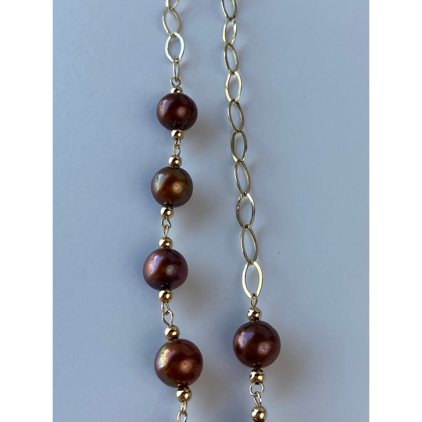 Vintage Solid 14k Yellow Gold Pearl Gold Ball Fancy Oval Link Chain Necklace - 17 inches