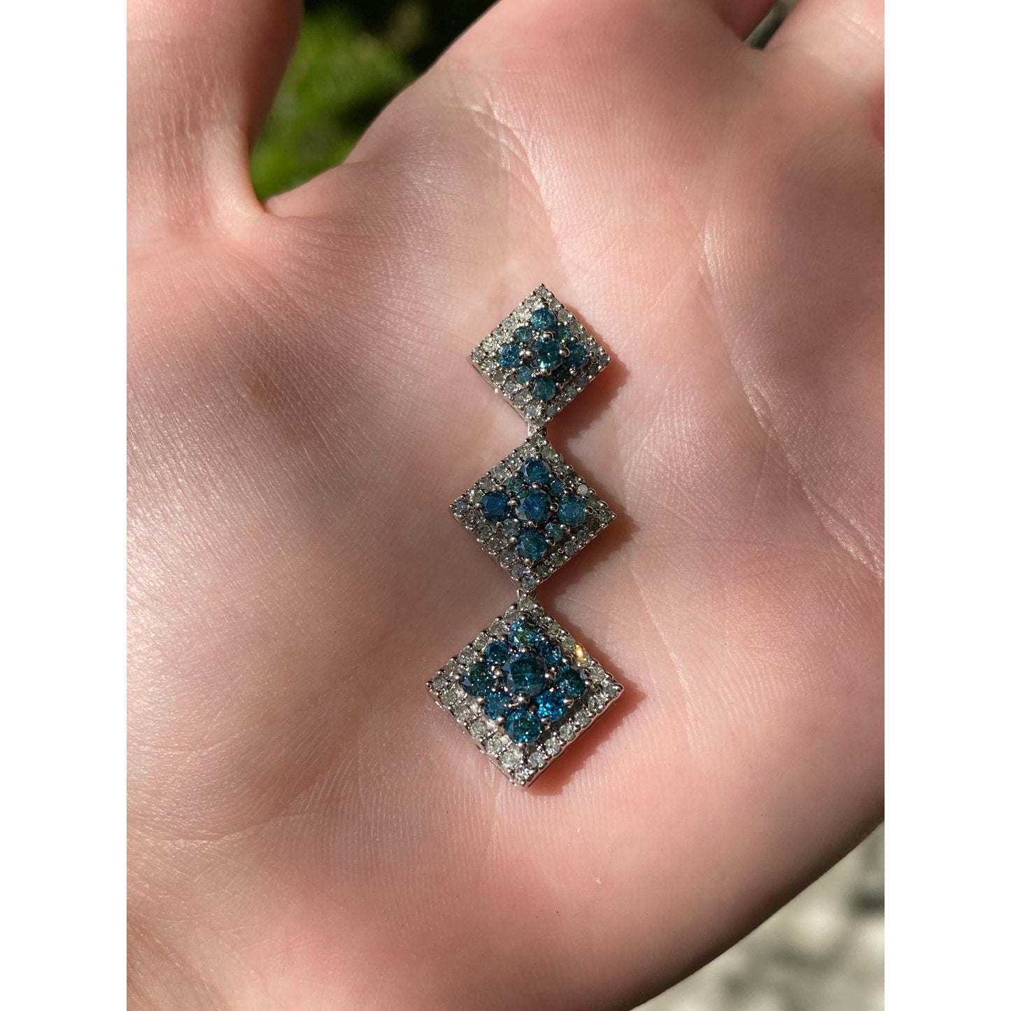 Vintage Solid 14k White Gold Blue & Clear Diamond Dangle Charm