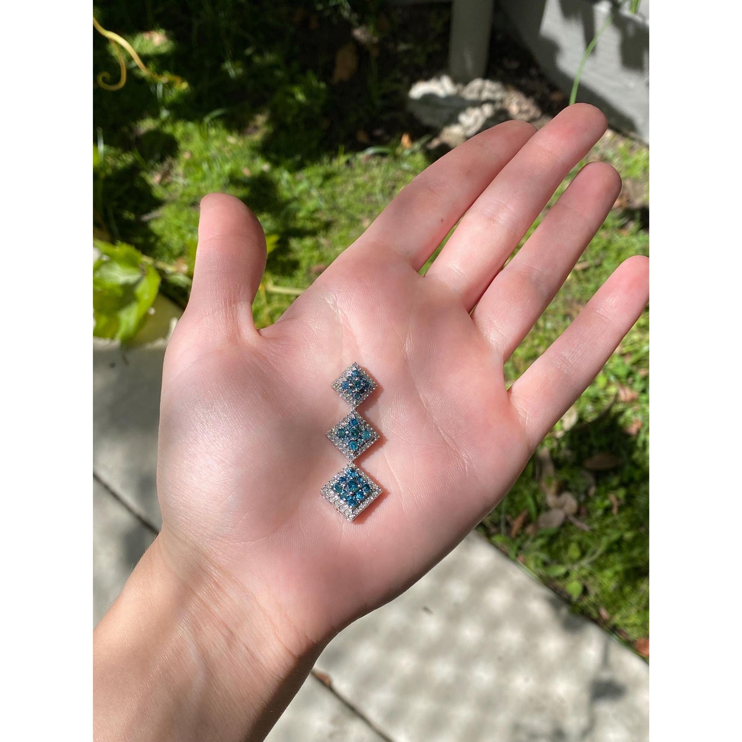 Vintage Solid 14k White Gold Blue & Clear Diamond Dangle Charm