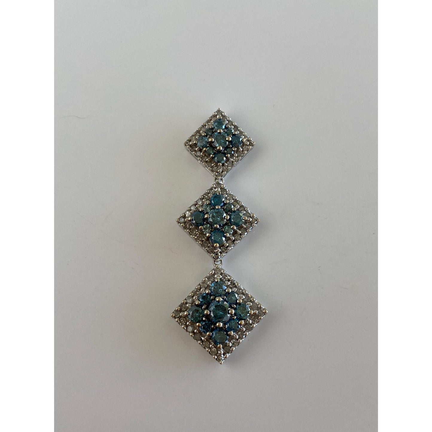 Vintage Solid 14k White Gold Blue & Clear Diamond Dangle Charm