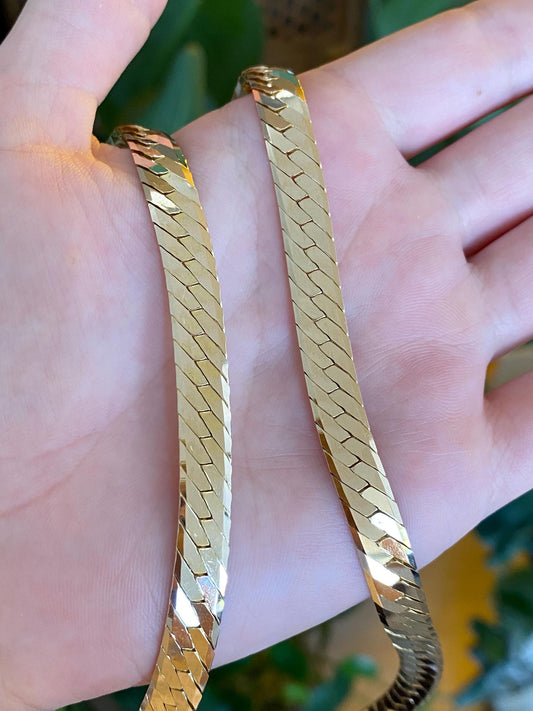 Vintage Solid 14k Yellow Gold Chunky Flat Curb Chain Necklace - 18 inches