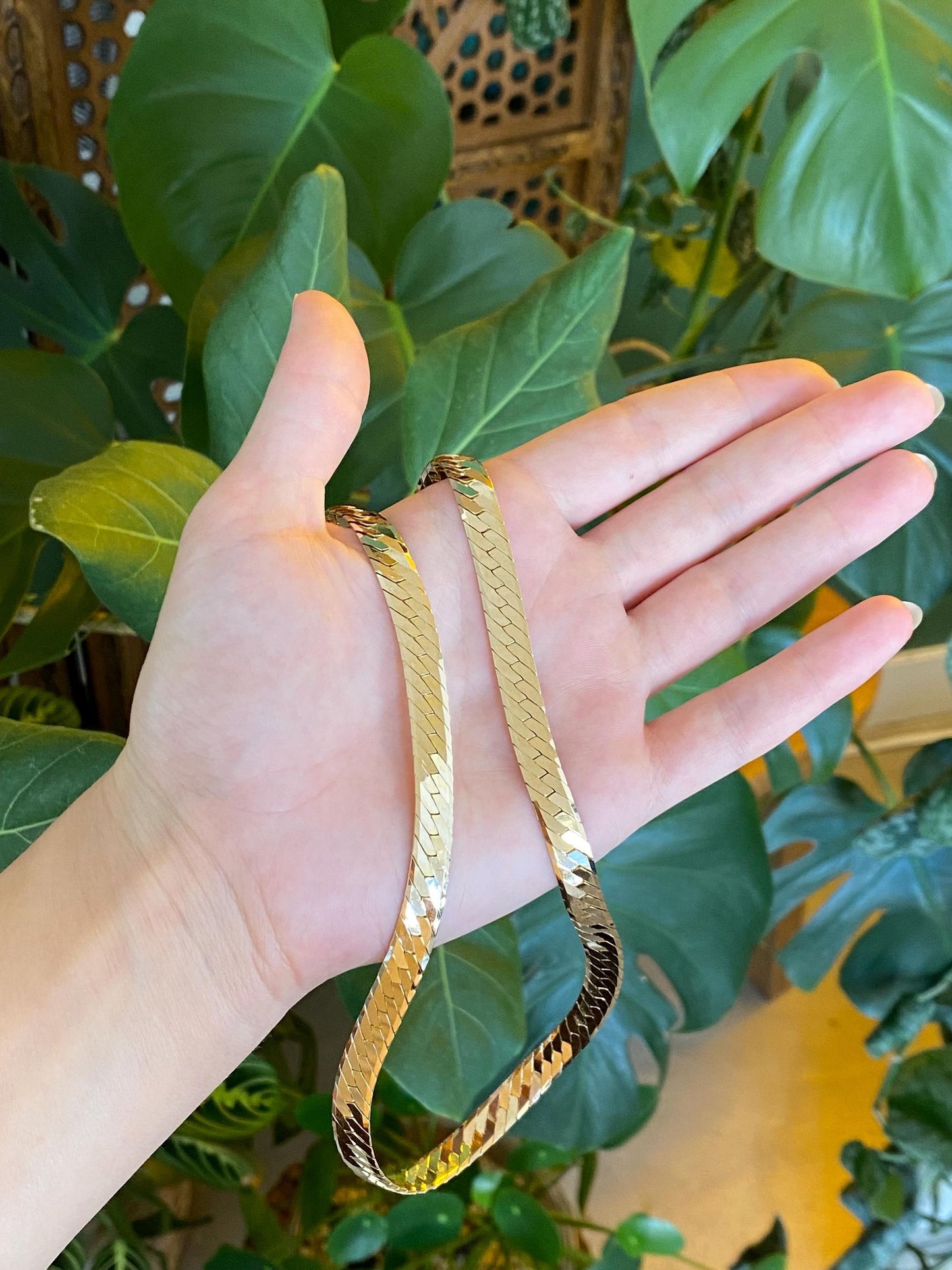 Vintage Solid 14k Yellow Gold Chunky Flat Curb Chain Necklace - 18 inches