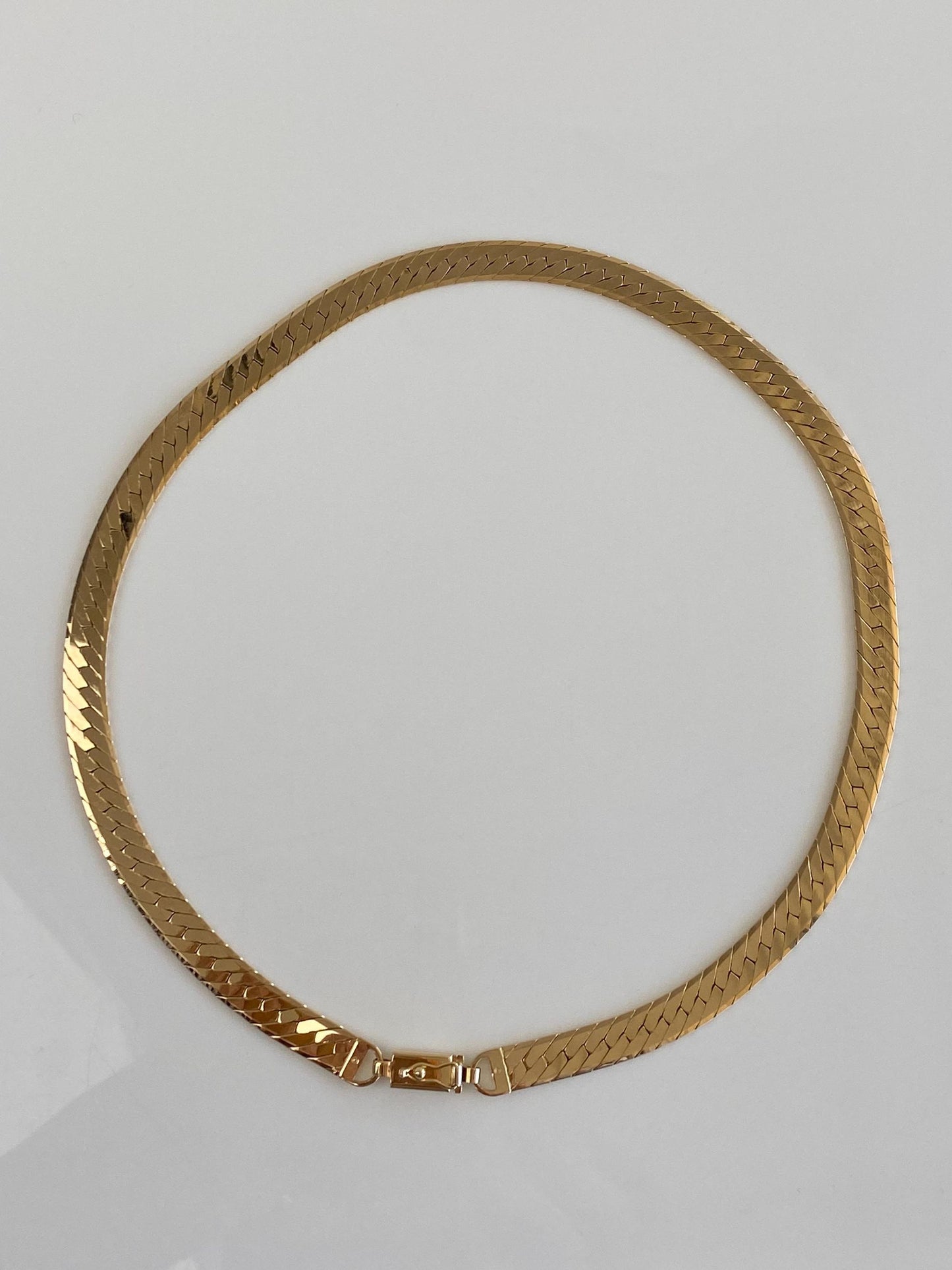 Vintage Solid 14k Yellow Gold Chunky Flat Curb Chain Necklace - 18 inches