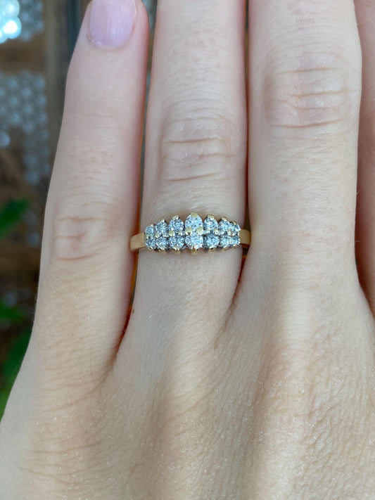 Vintage Solid 14k Yellow Gold Diamond Rows Ring - Size 6