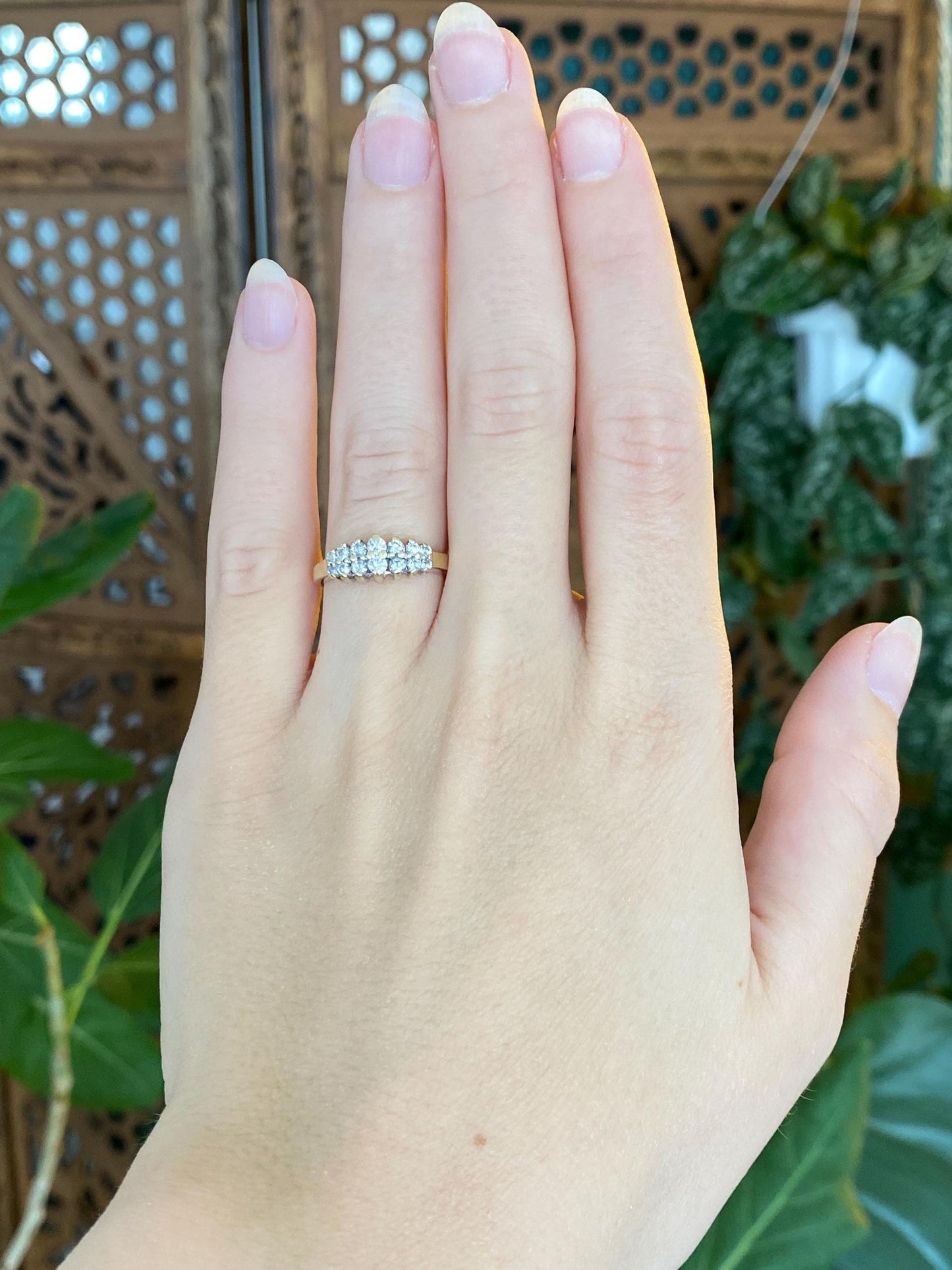 Vintage Solid 14k Yellow Gold Diamond Rows Ring - Size 6