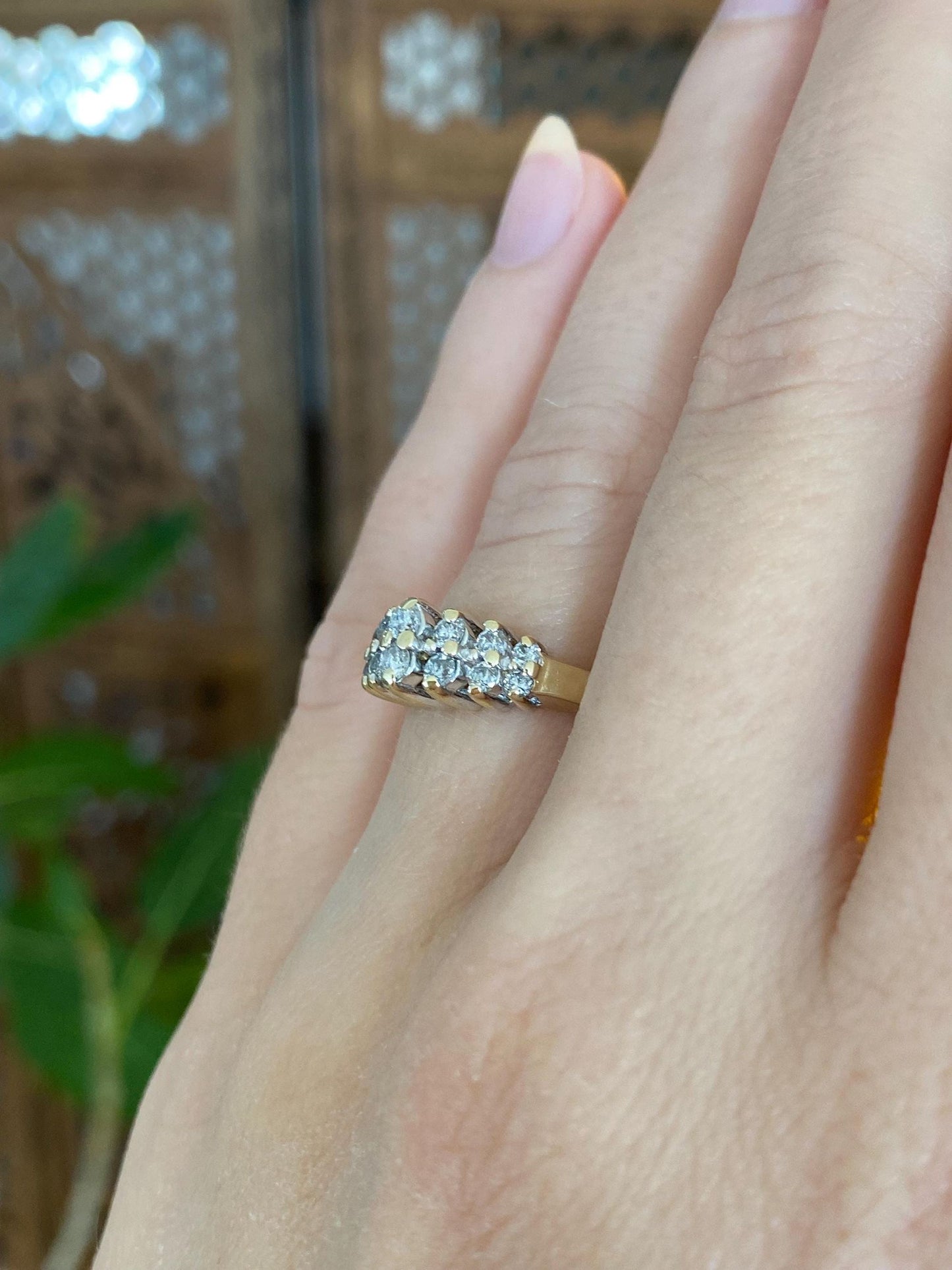 Vintage Solid 14k Yellow Gold Diamond Rows Ring - Size 6