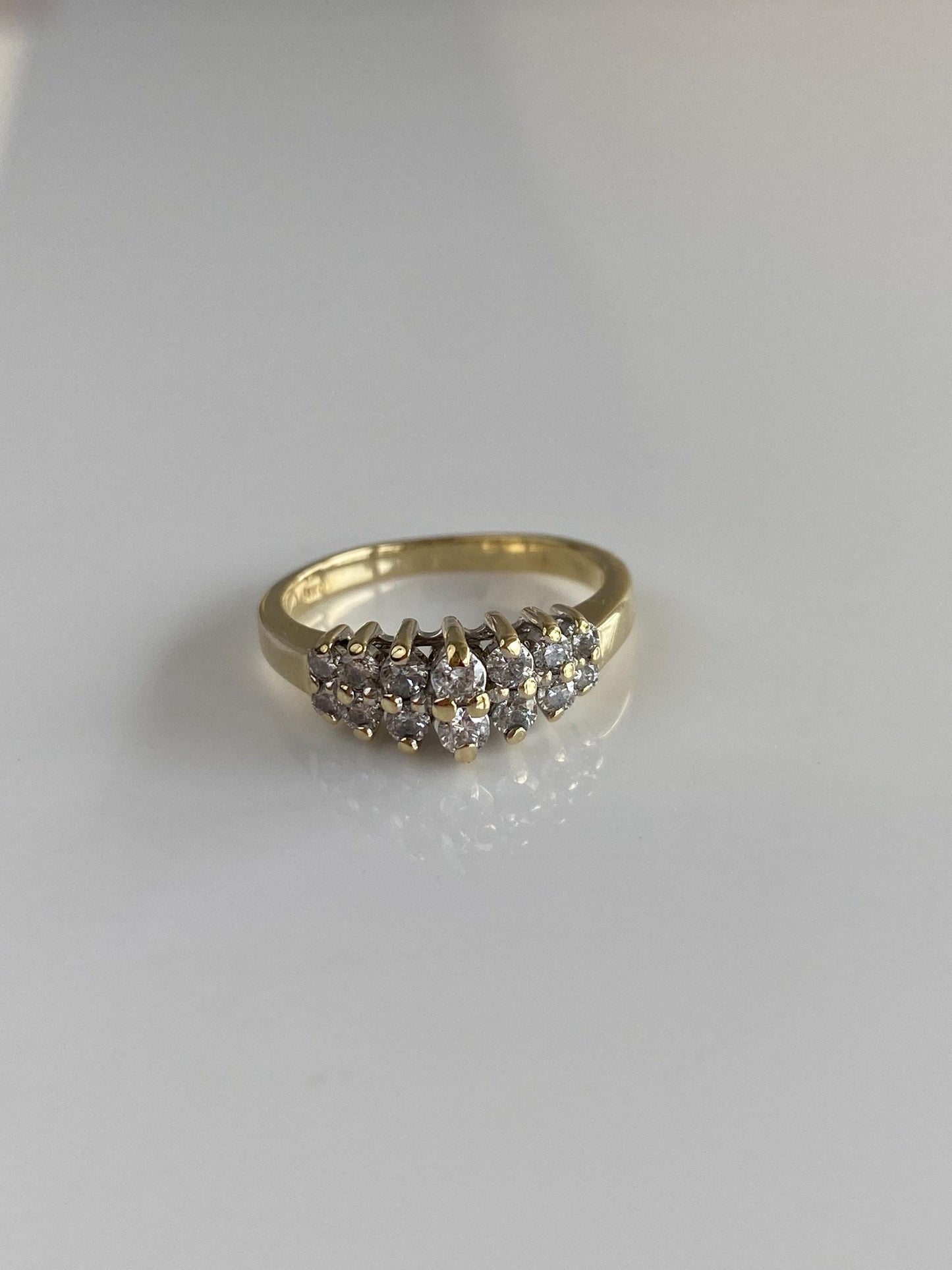 Vintage Solid 14k Yellow Gold Diamond Rows Ring - Size 6