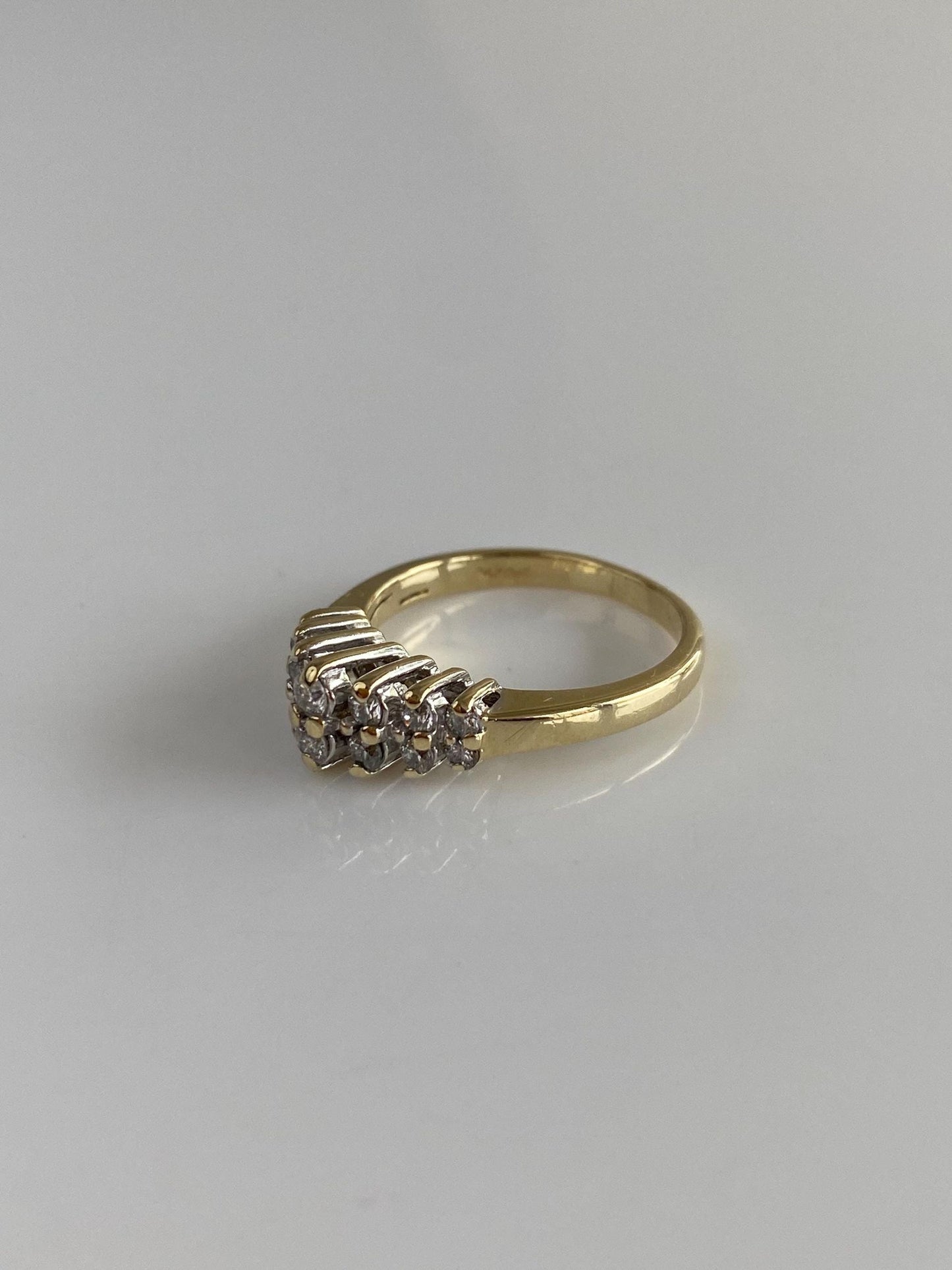 Vintage Solid 14k Yellow Gold Diamond Rows Ring - Size 6