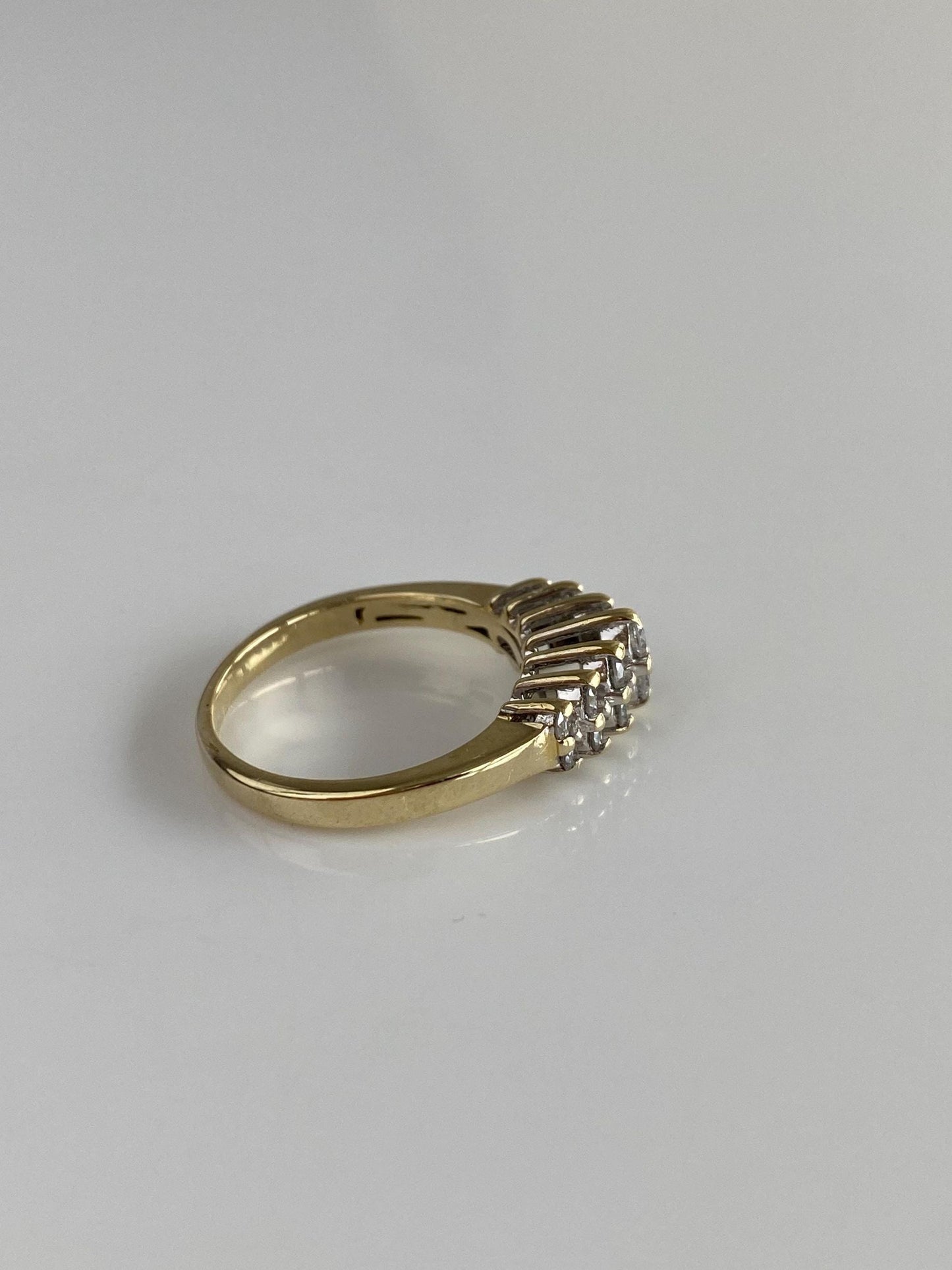 Vintage Solid 14k Yellow Gold Diamond Rows Ring - Size 6
