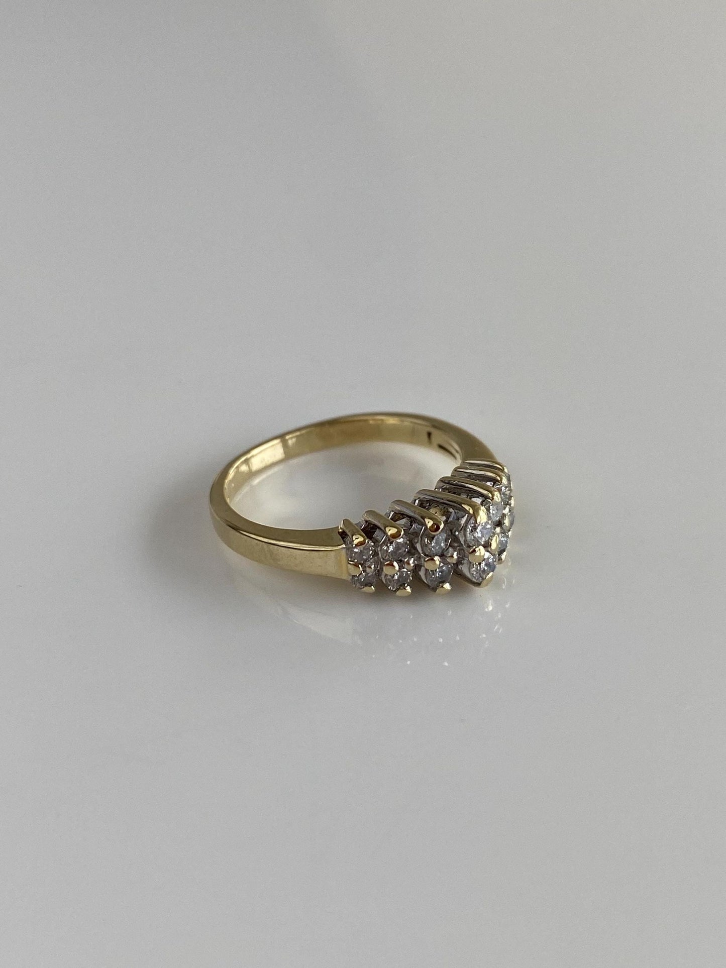Vintage Solid 14k Yellow Gold Diamond Rows Ring - Size 6