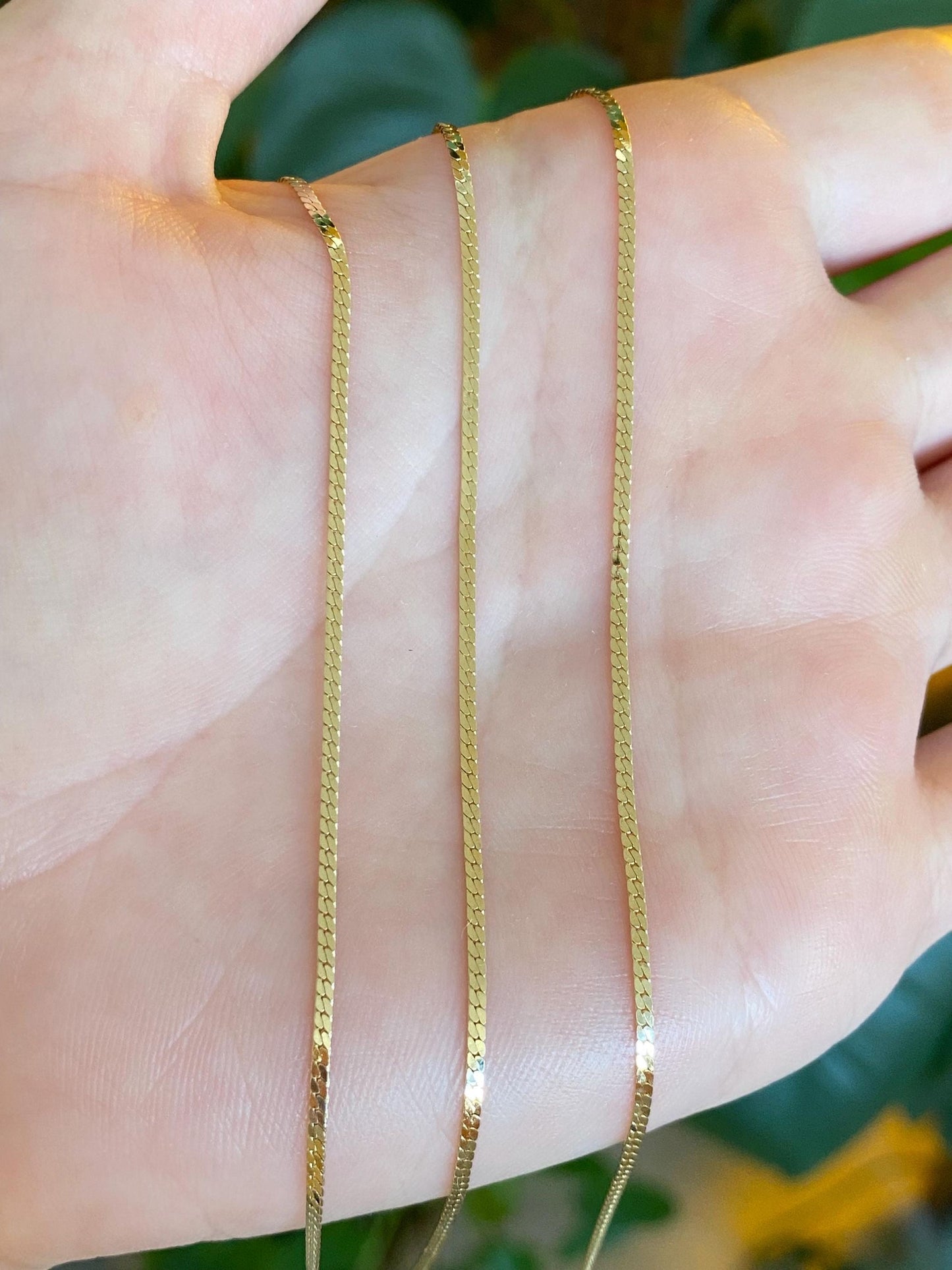 Vintage Solid 14k Yellow Gold Flat Chain Necklace - 18 inches