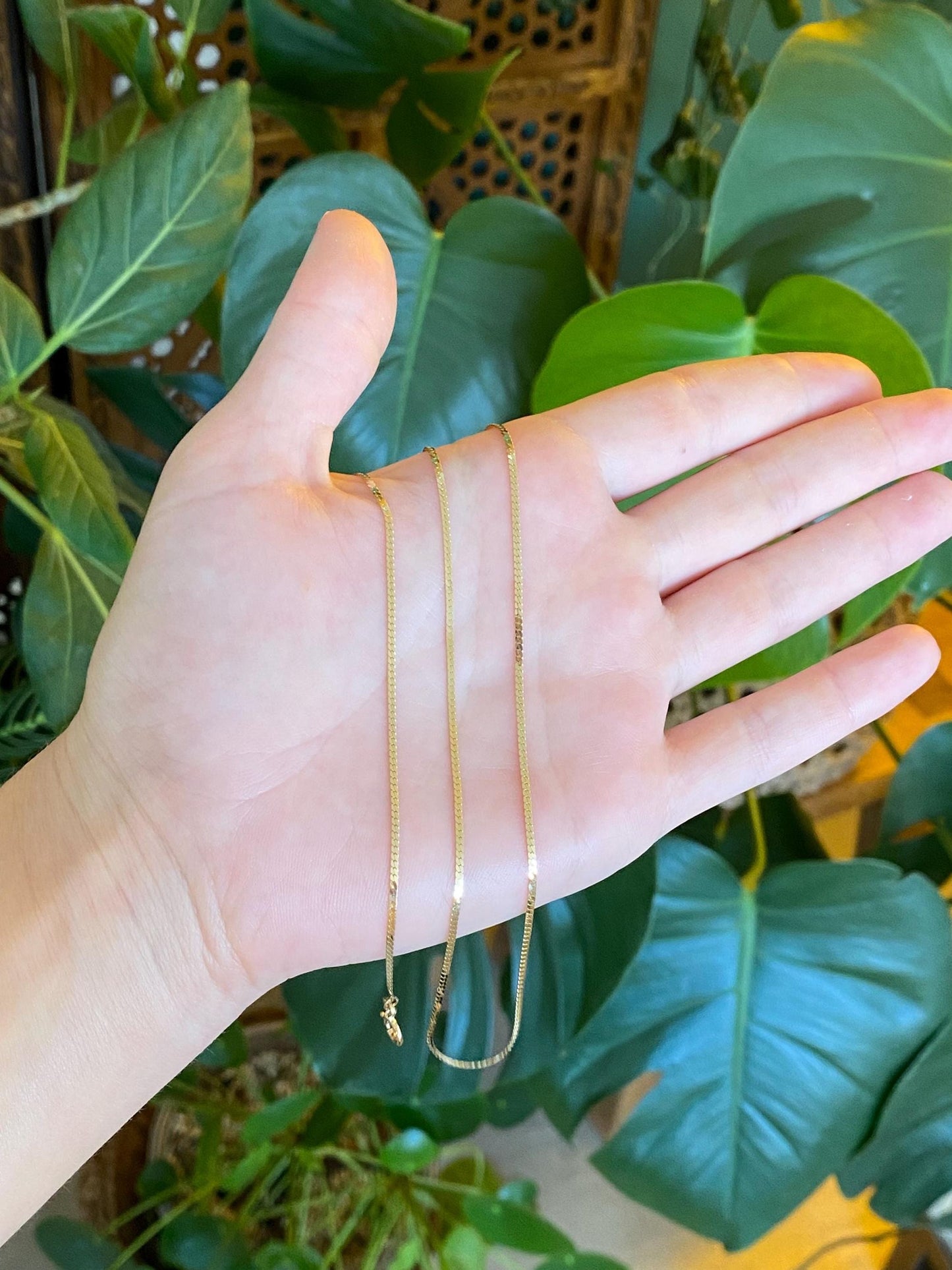 Vintage Solid 14k Yellow Gold Flat Chain Necklace - 18 inches