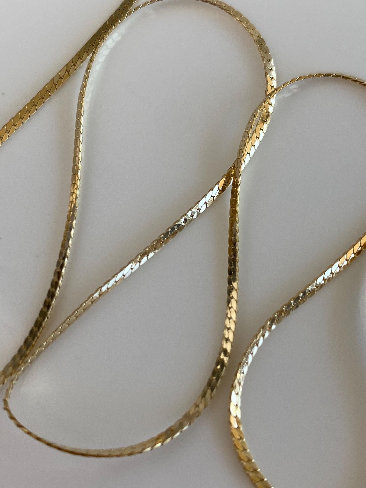 Vintage Solid 14k Yellow Gold Flat Chain Necklace - 18 inches