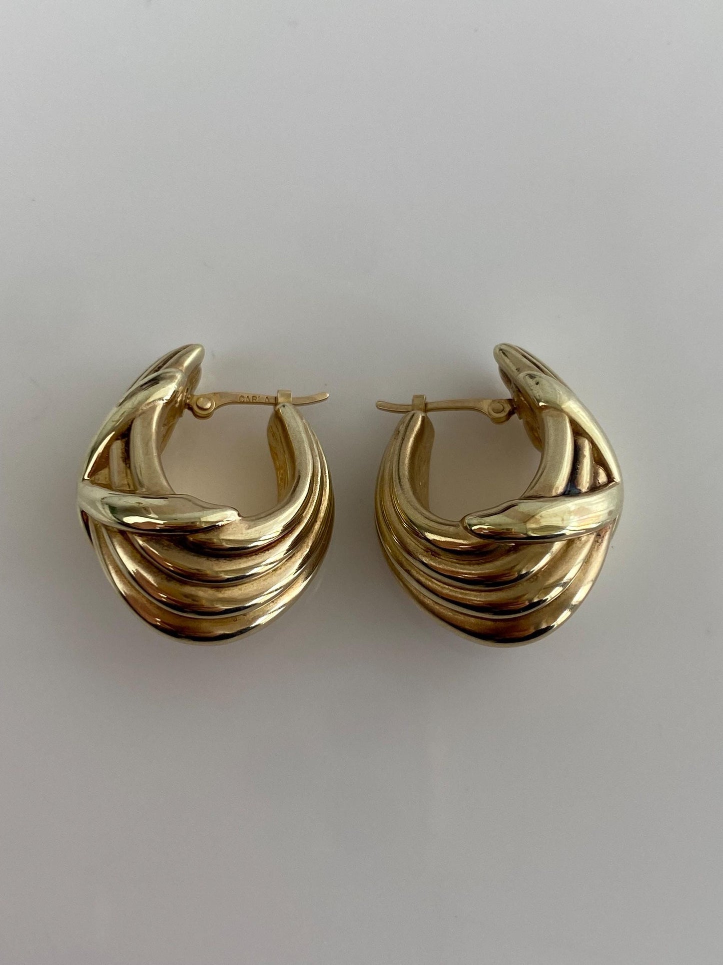 Vintage 14k Yellow Gold Lined X Drop Hoop Earrings