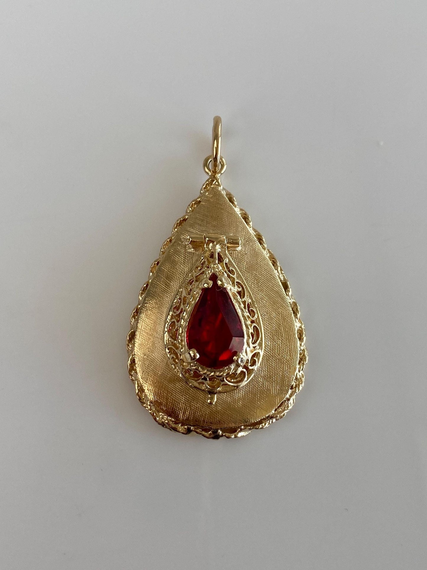 Vintage Solid 14k Yellow Gold Red Cubic Zirconia Locket Charm