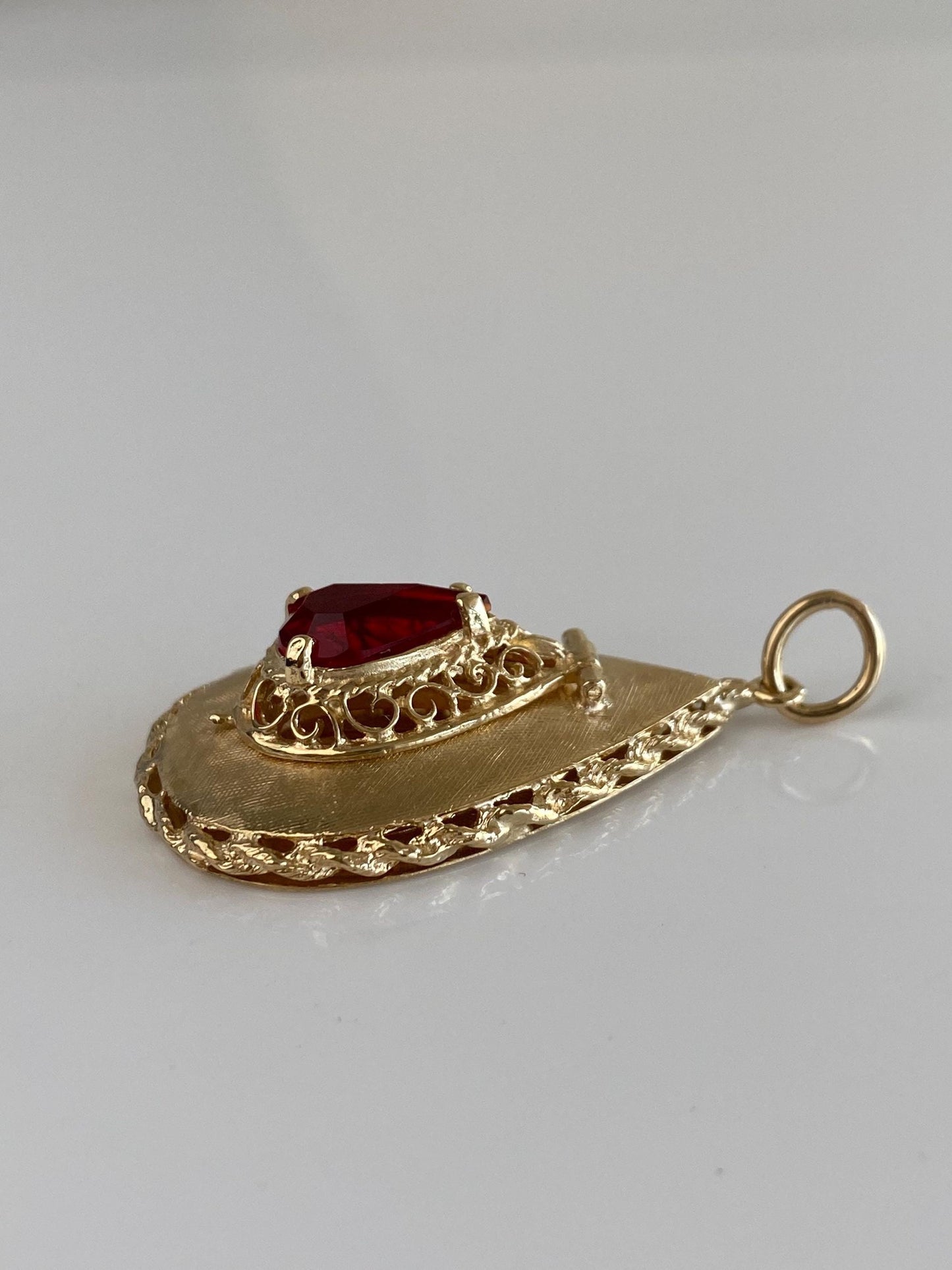Vintage Solid 14k Yellow Gold Red Cubic Zirconia Locket Charm
