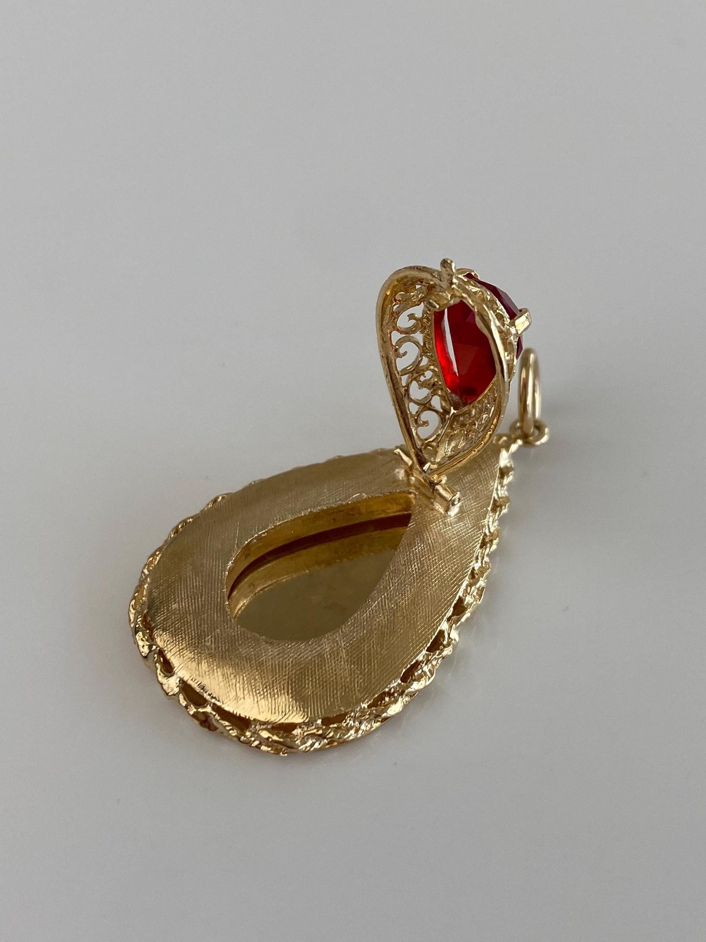 Vintage Solid 14k Yellow Gold Red Cubic Zirconia Locket Charm